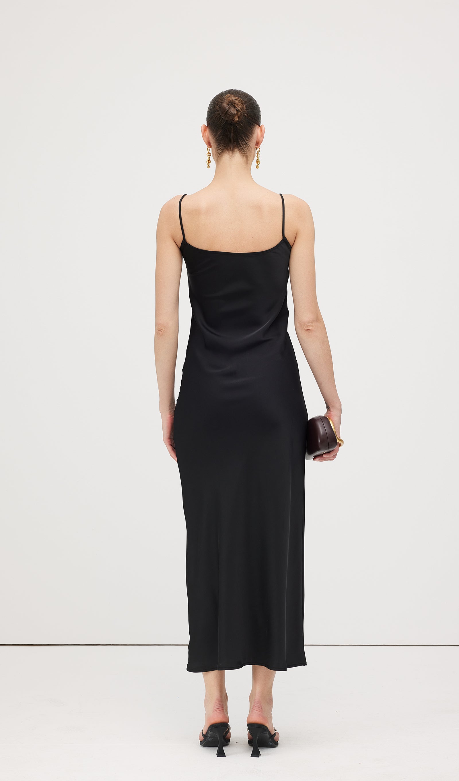 Swing Neck Satin Slip Midi Dress