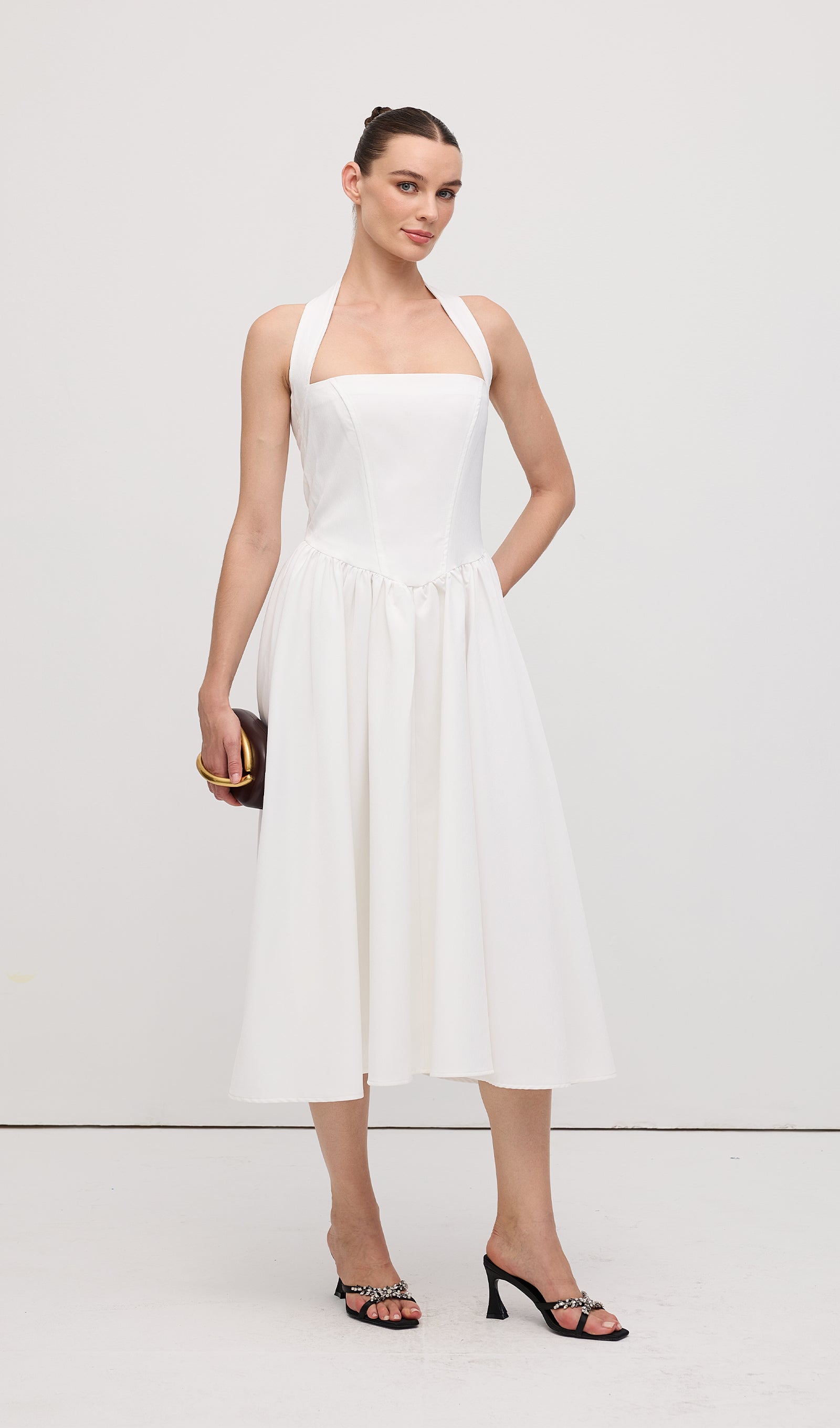 Solid Halter Midi Dress