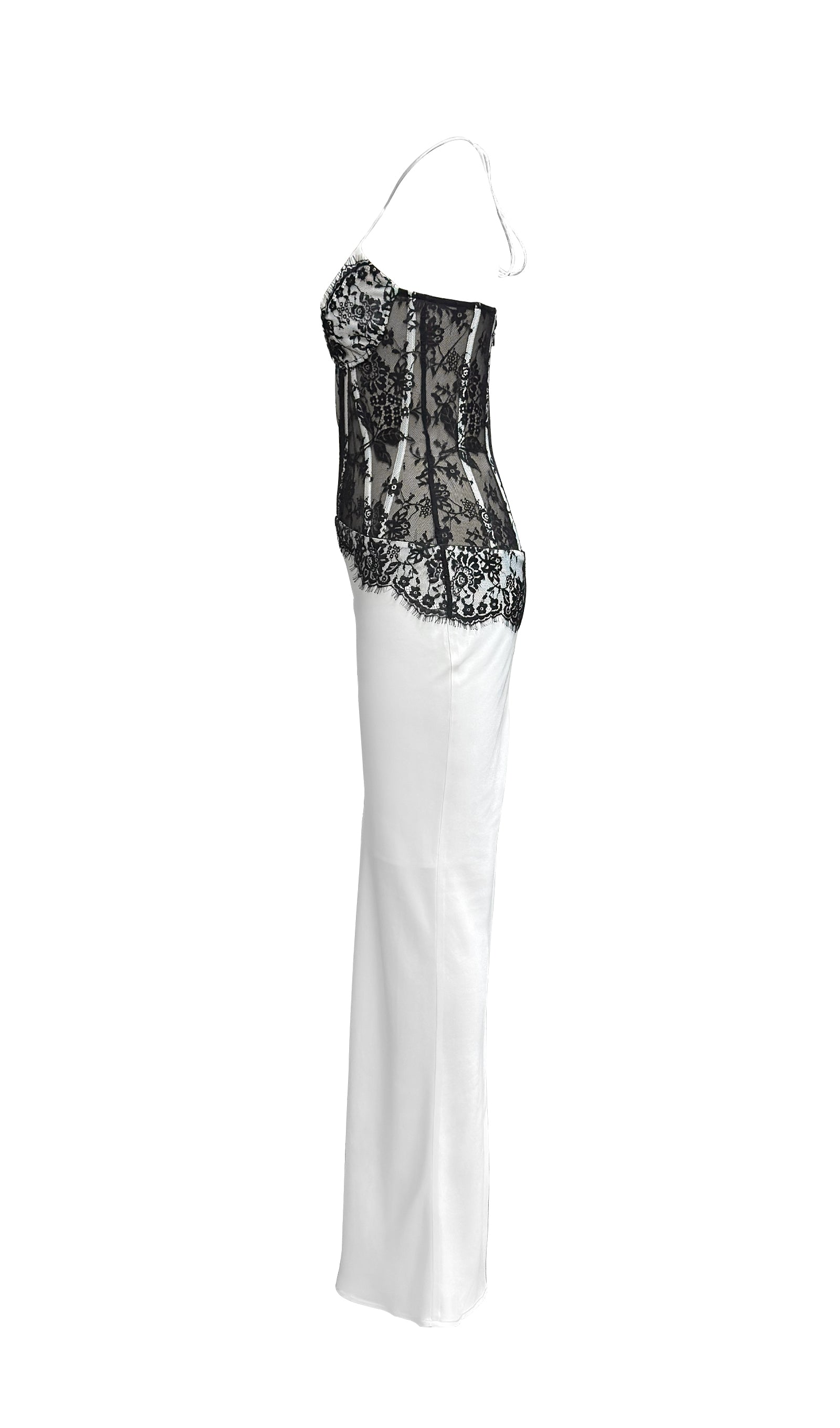 Satin And Lace Corset Midi Dress In White