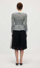 Peplum Tweed Top & Mesh Midi Skirt Set