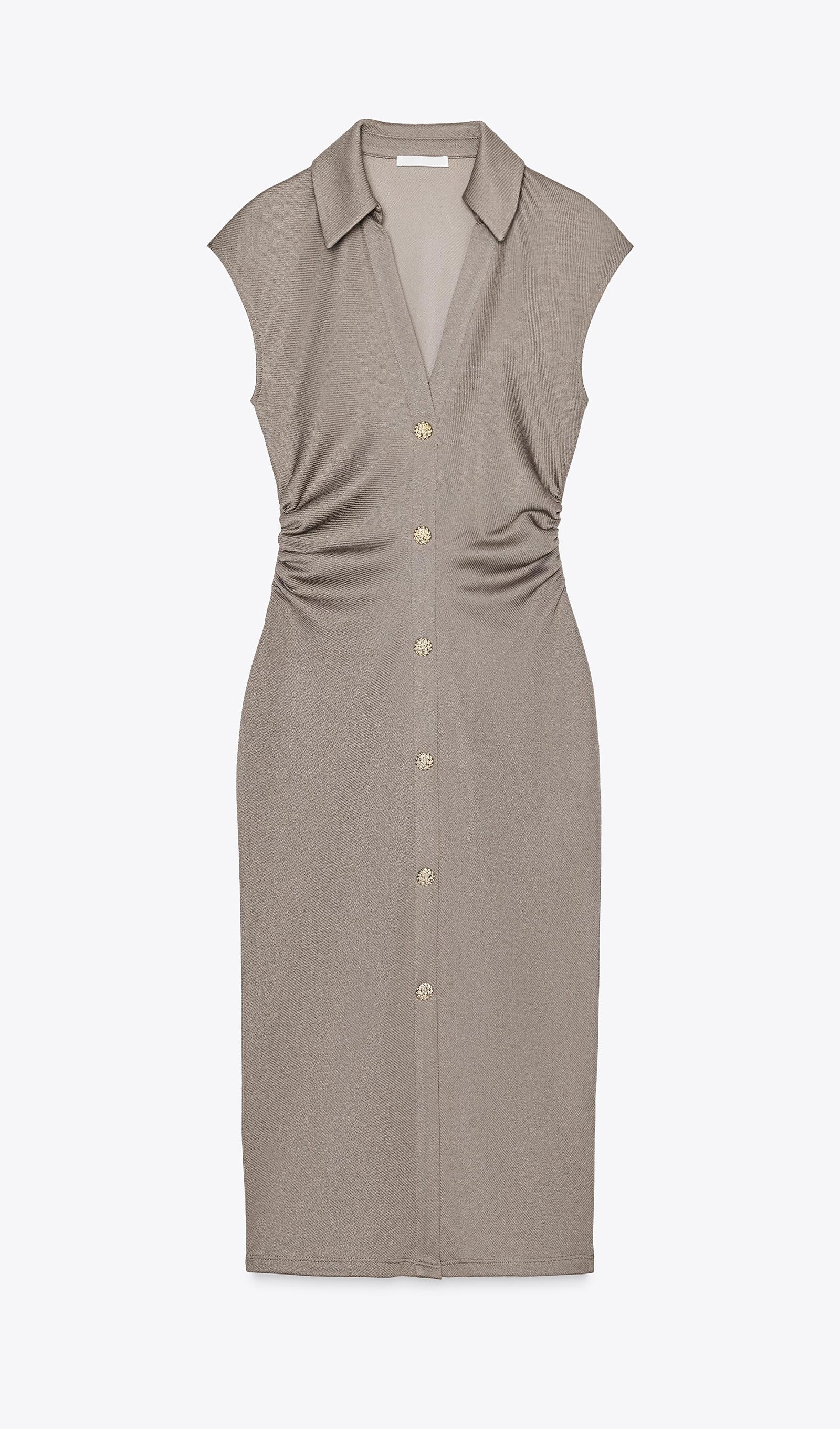 Solid Pique Shirt Midi Dress