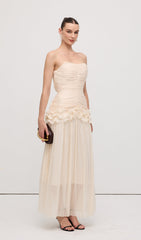 Slim Strapless Ruffle Maxi Dress