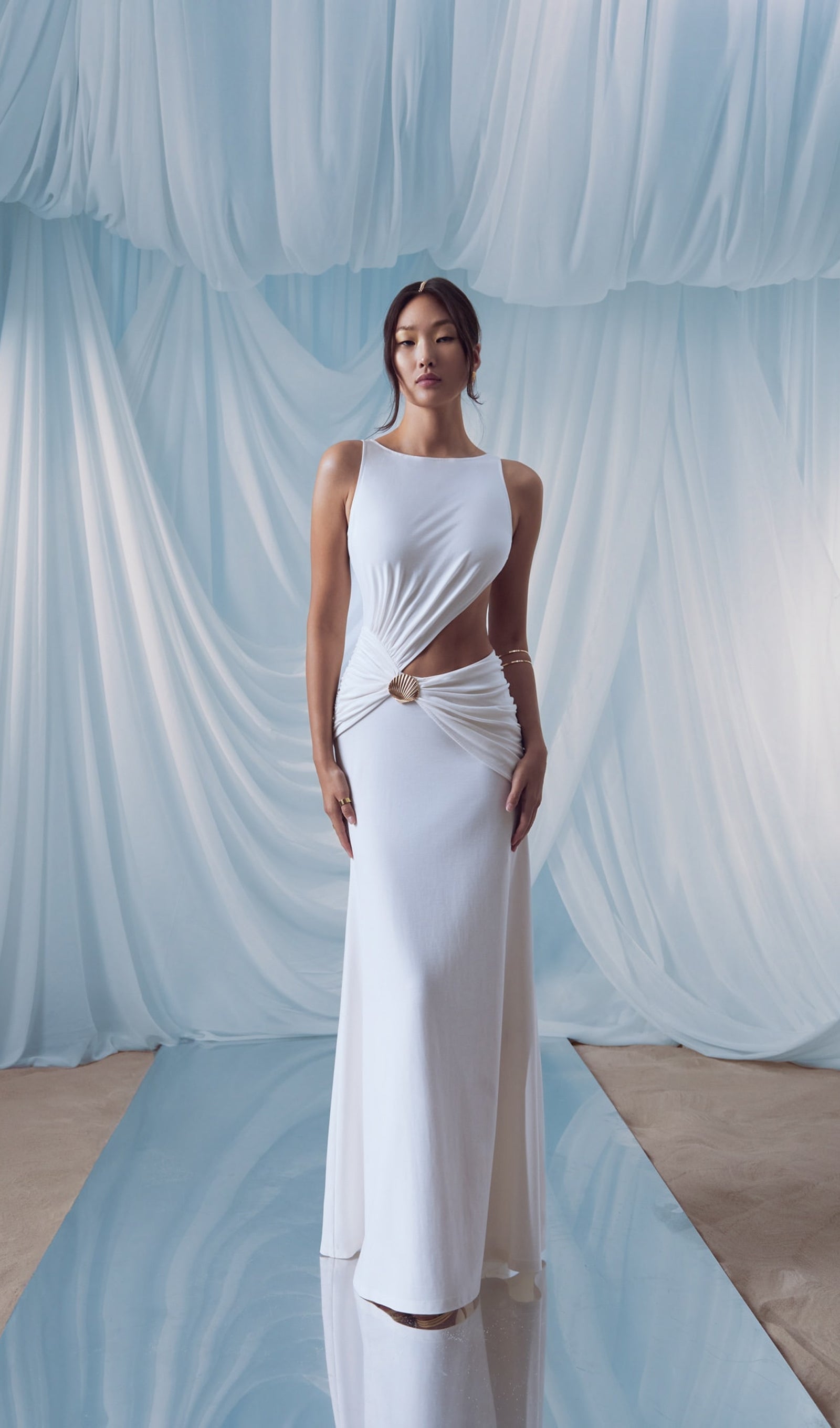 Draping And Shell Decorations Maxi Dress