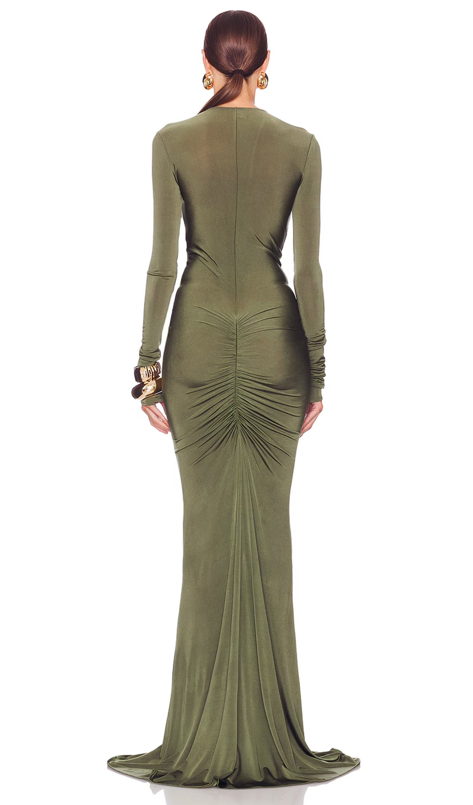 V Neck Ruched Maxi Dress