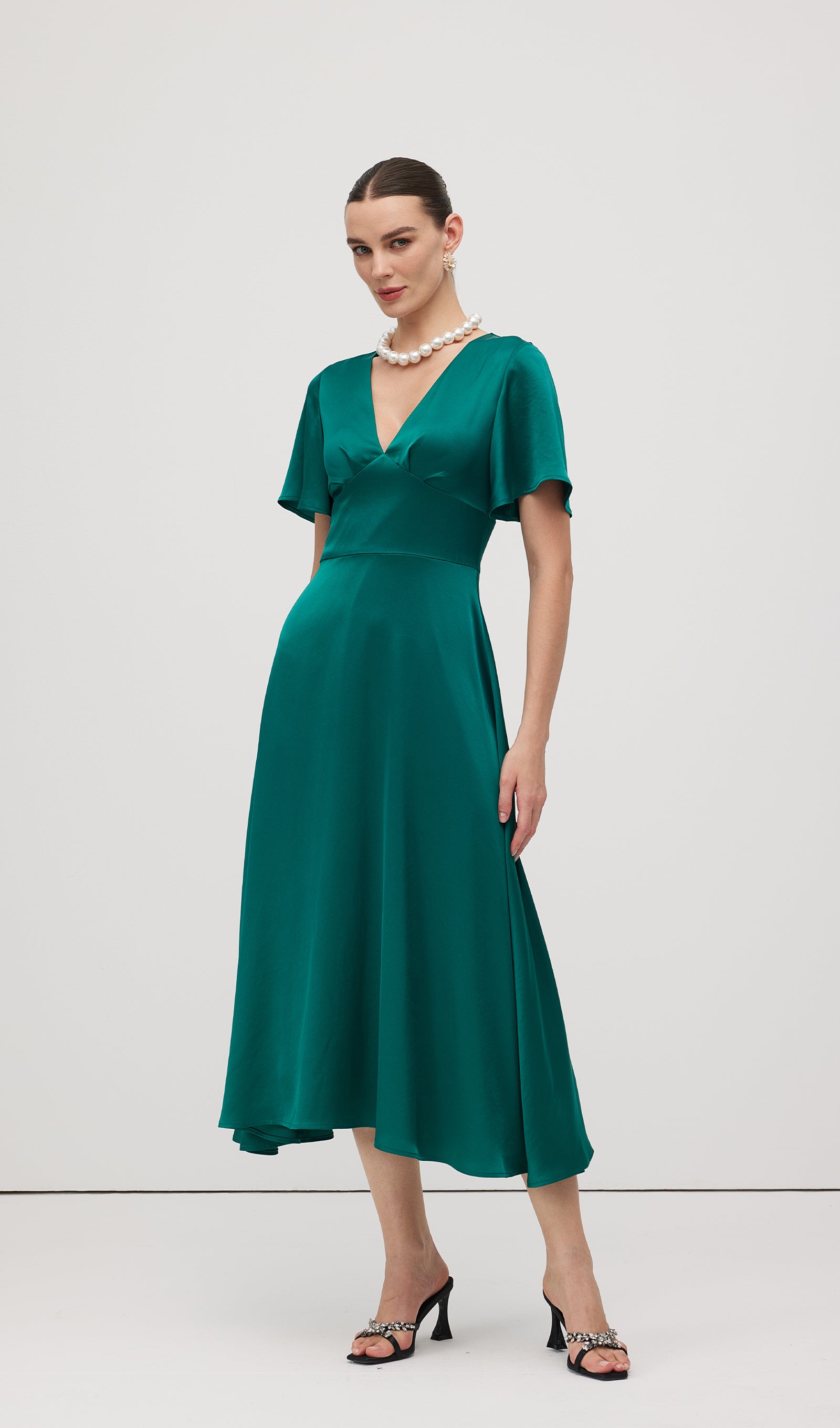 V Neck Evening Midi Dress