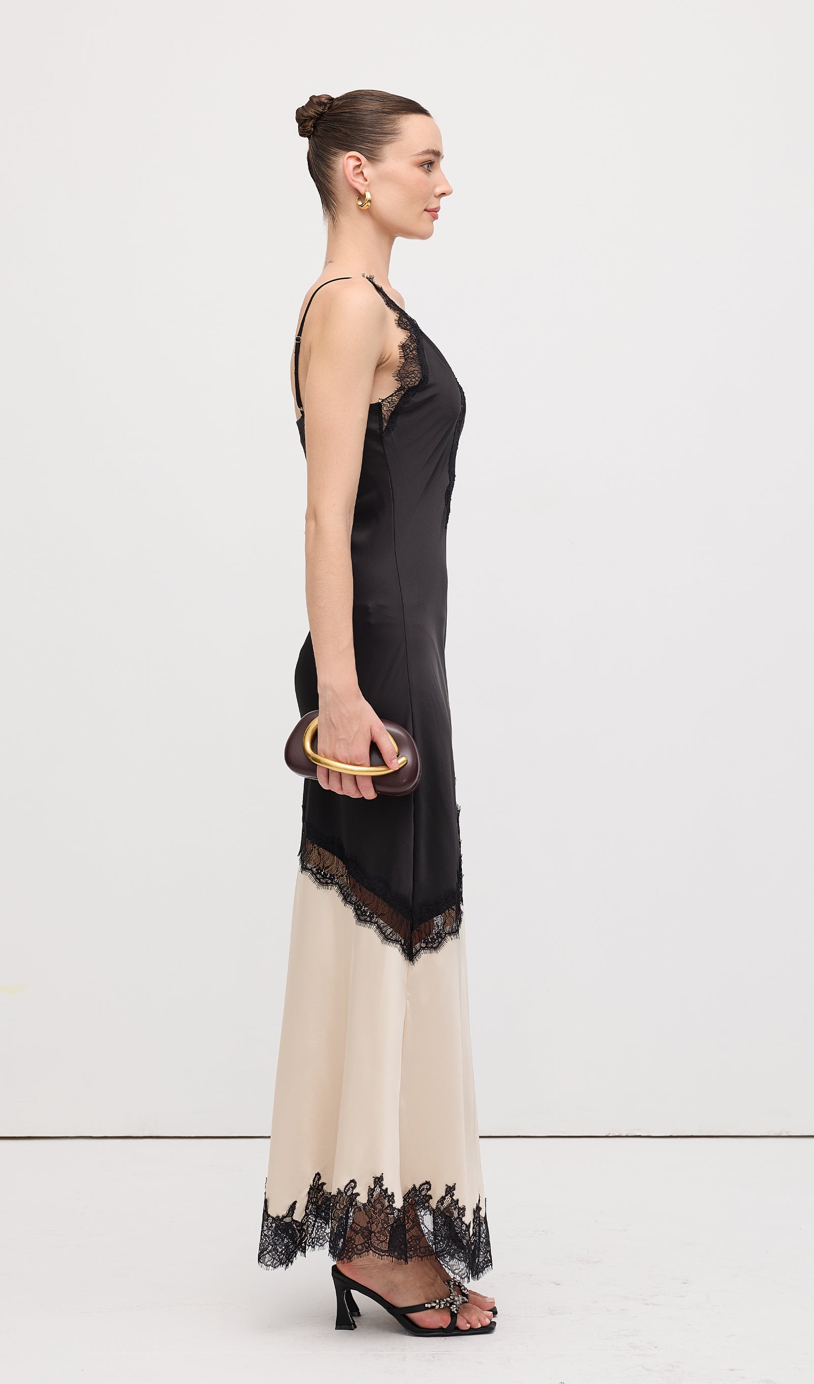 Diagonal Lace Slit Maxi Dress