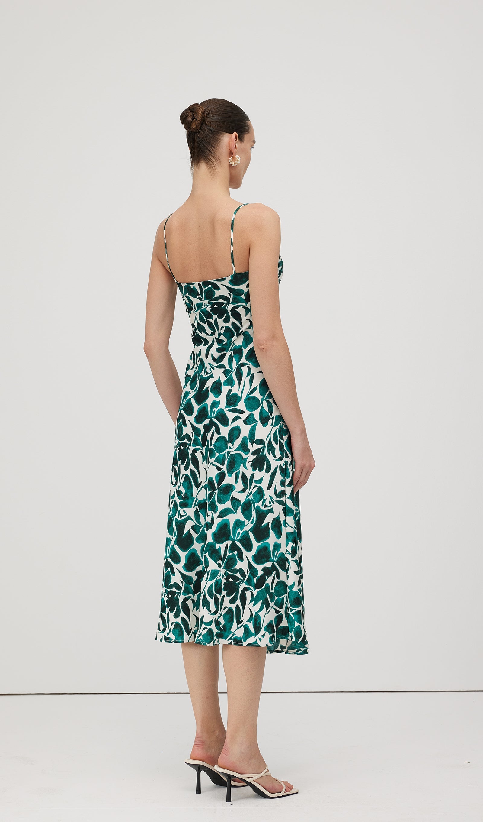 Green Leaf Print Midi Dress