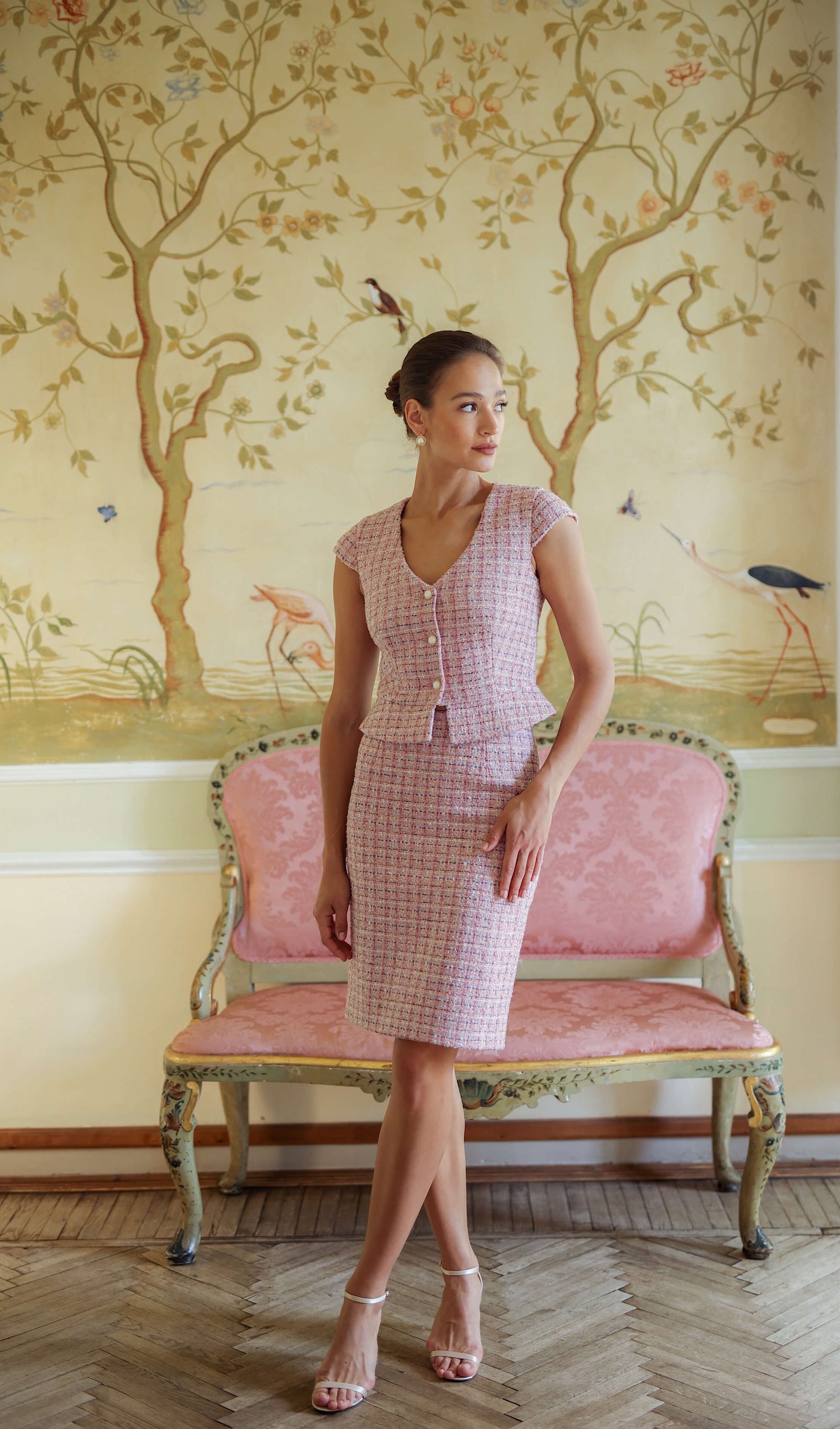 Short Sleeve Top & Straight Cut Midi Skirt Set