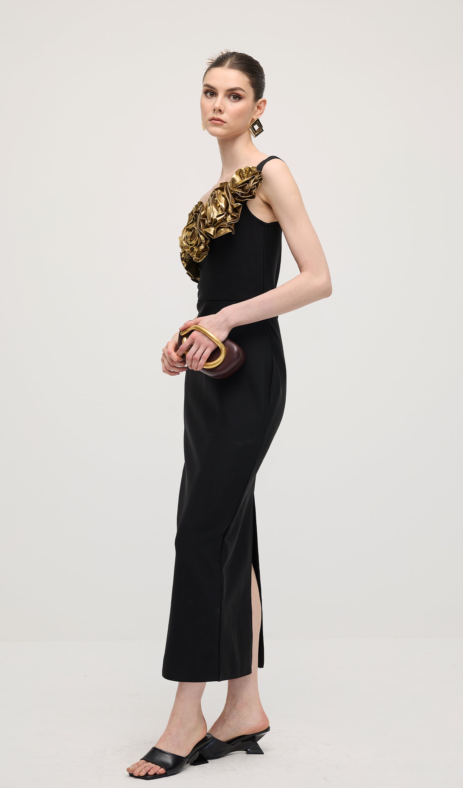 One Shoulder Rose Bodycon Maxi Dress