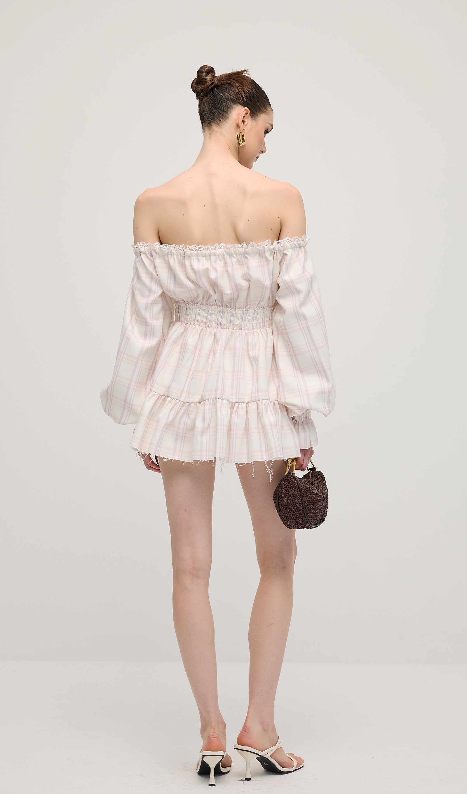 Lace Up Mini Dress Two Piece Set In Grid