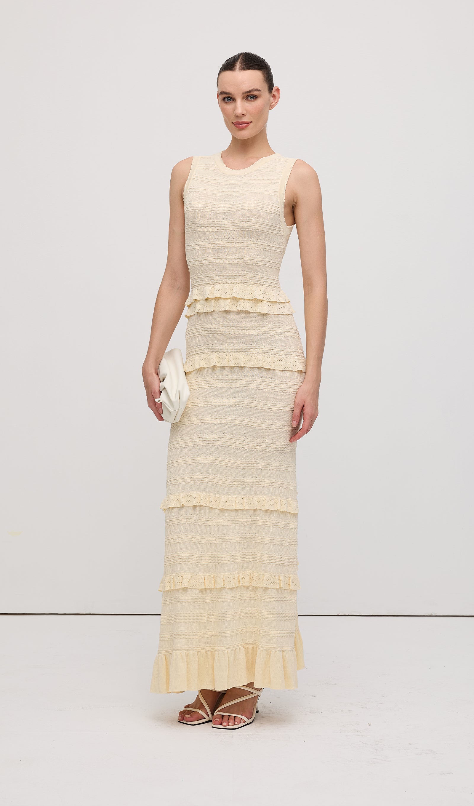 Solid Ruffled Knit Maxi Dress