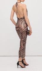 Halter Rhinestone Maxi Dress