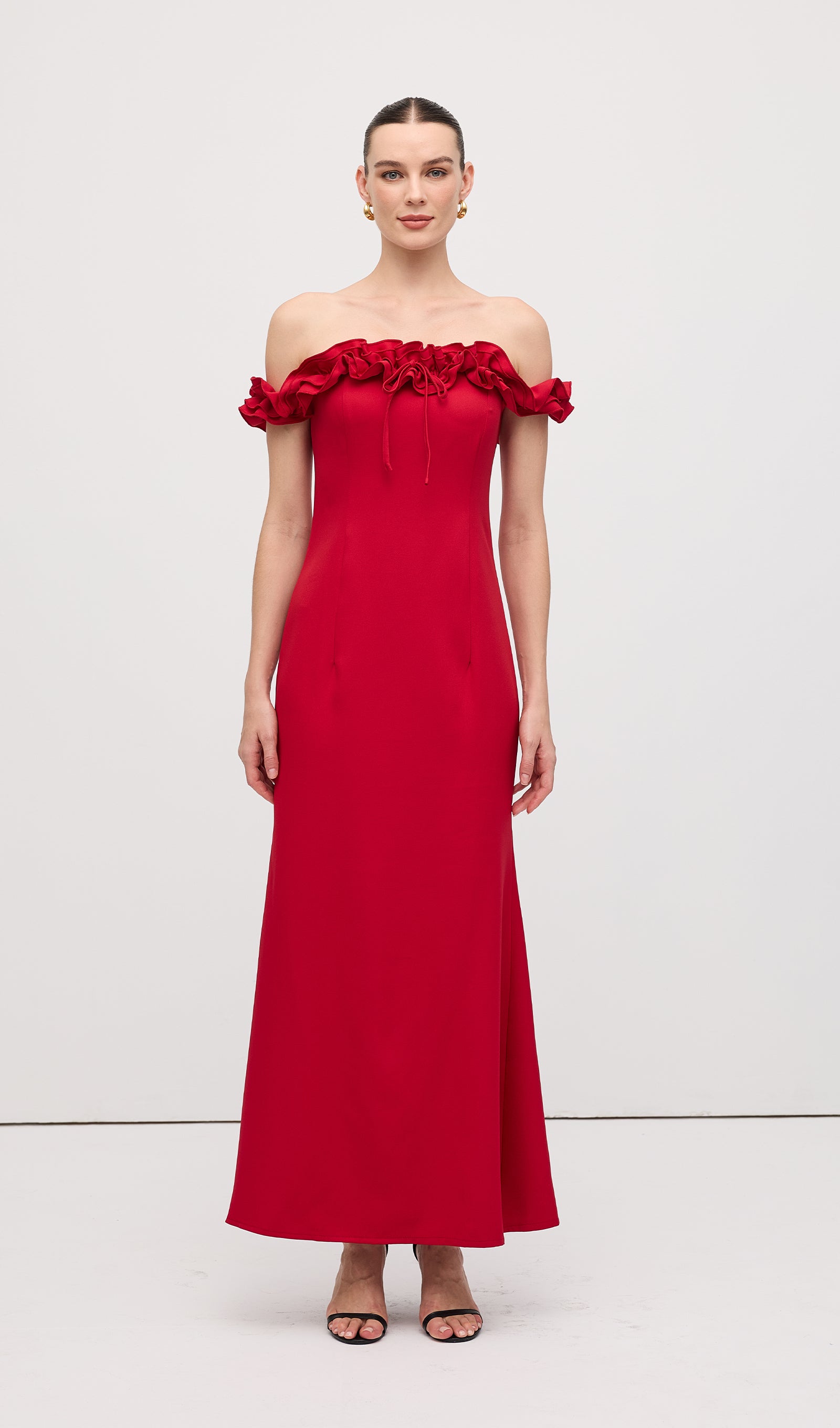 Ruffle Off Shoulder Maxi Dress Red