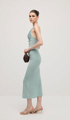 Solid Ruched Sleeveless Midi Dress