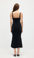 Embellished Sleeveless Velvet Midi Dress In Black