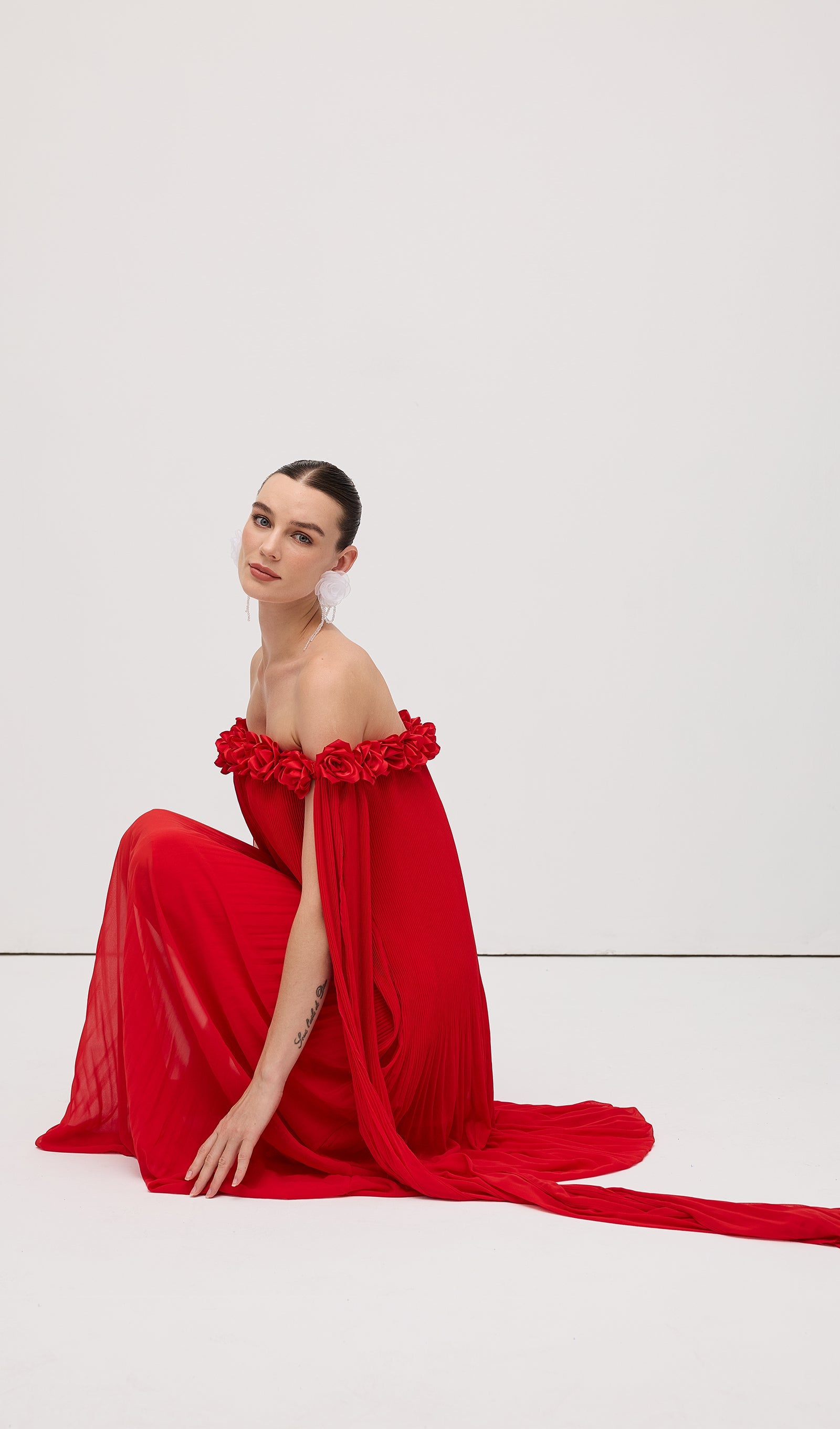 Off Shoulder Draped Maxi Dress