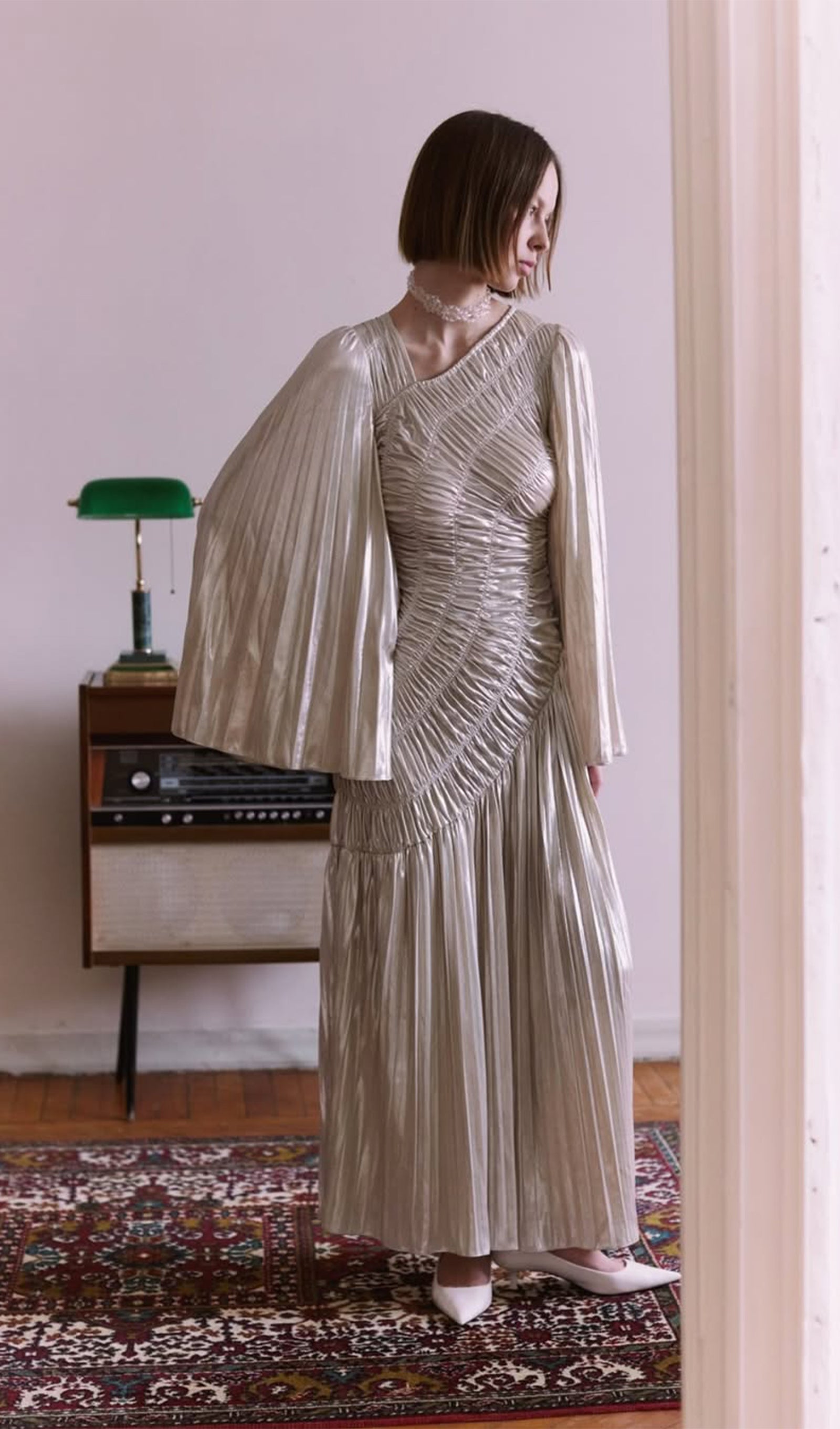 Metallic Maxi Dress In Silver