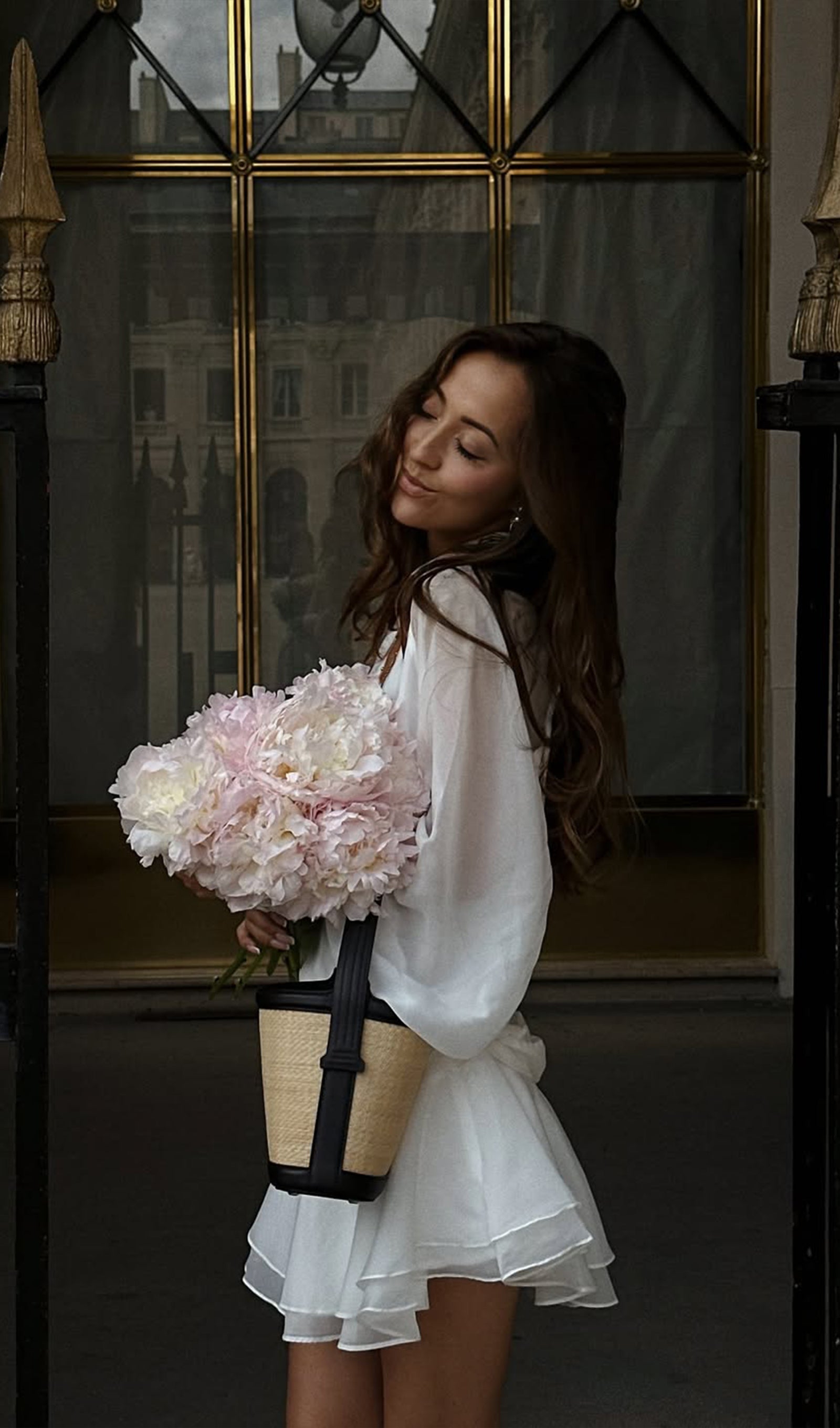 Solid Lantern Sleeve Mini Dress In White