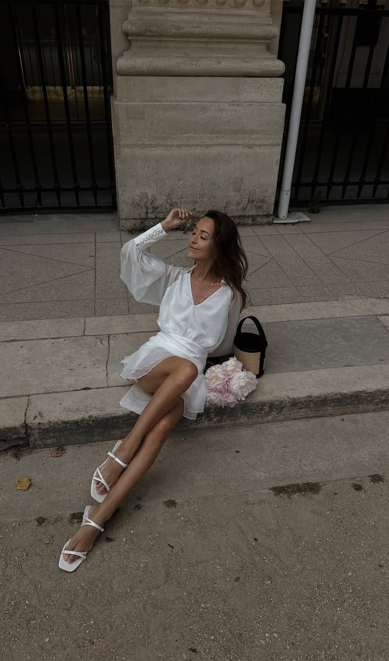 Solid Lantern Sleeve Mini Dress In White