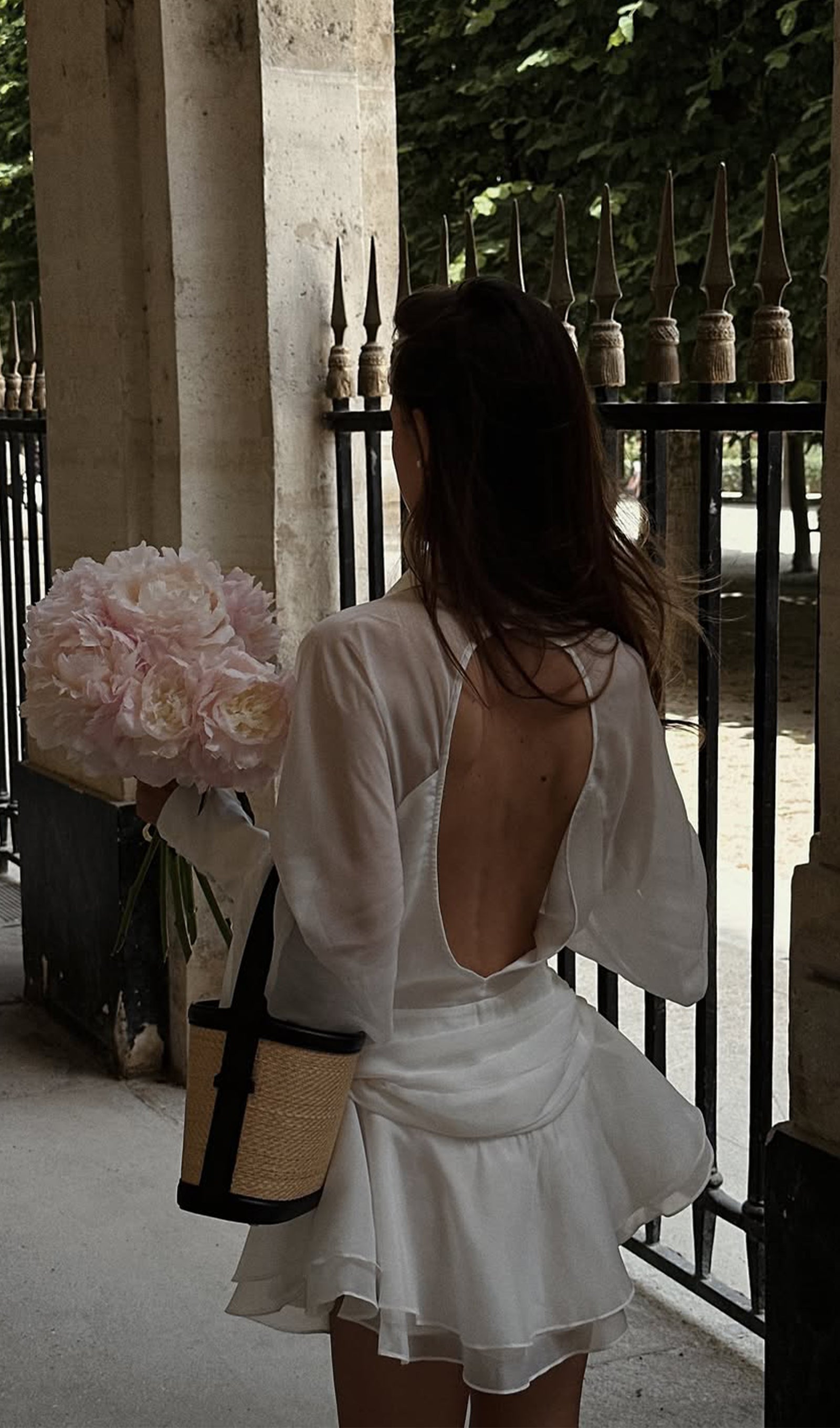 Solid Lantern Sleeve Mini Dress In White