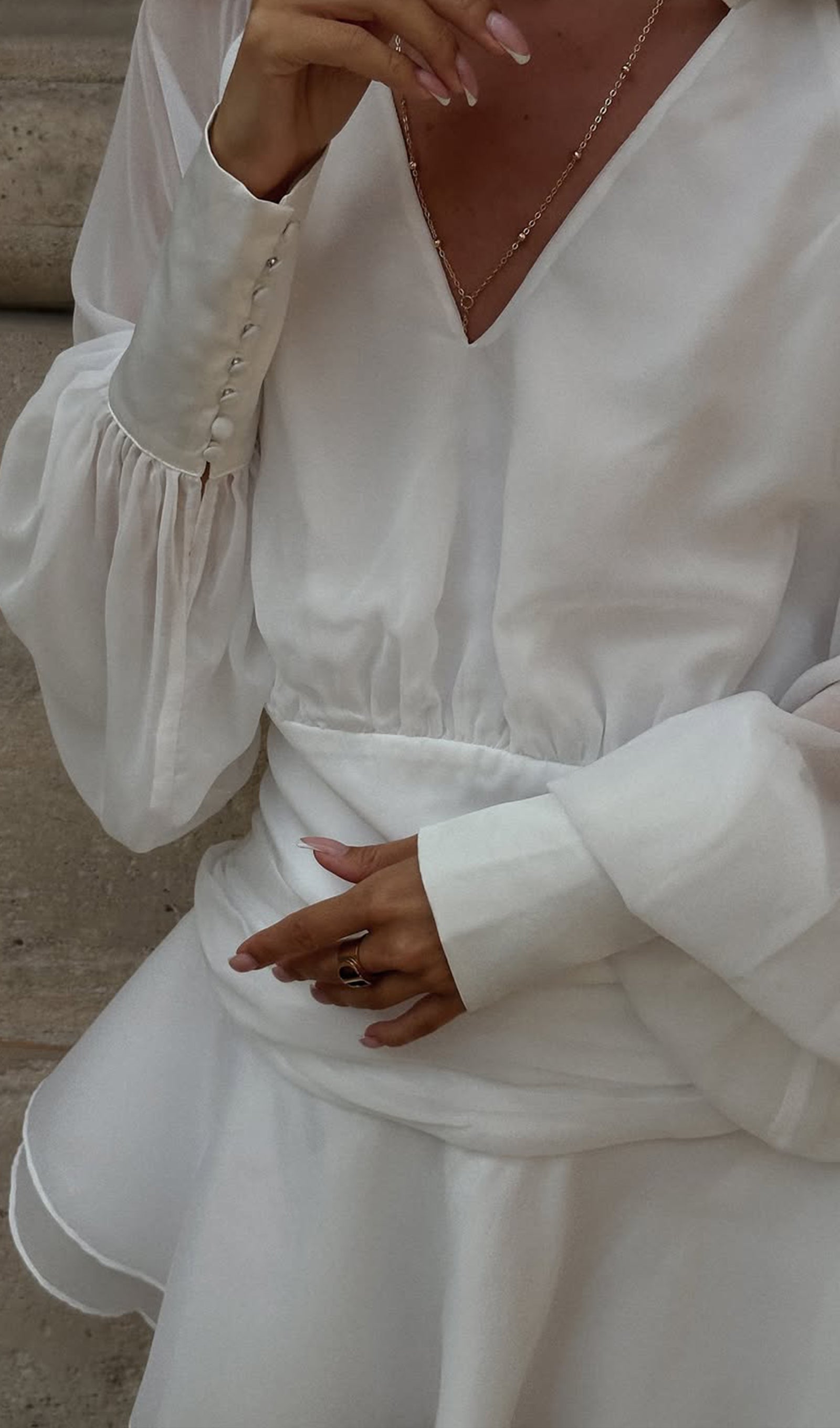 Solid Lantern Sleeve Mini Dress In White