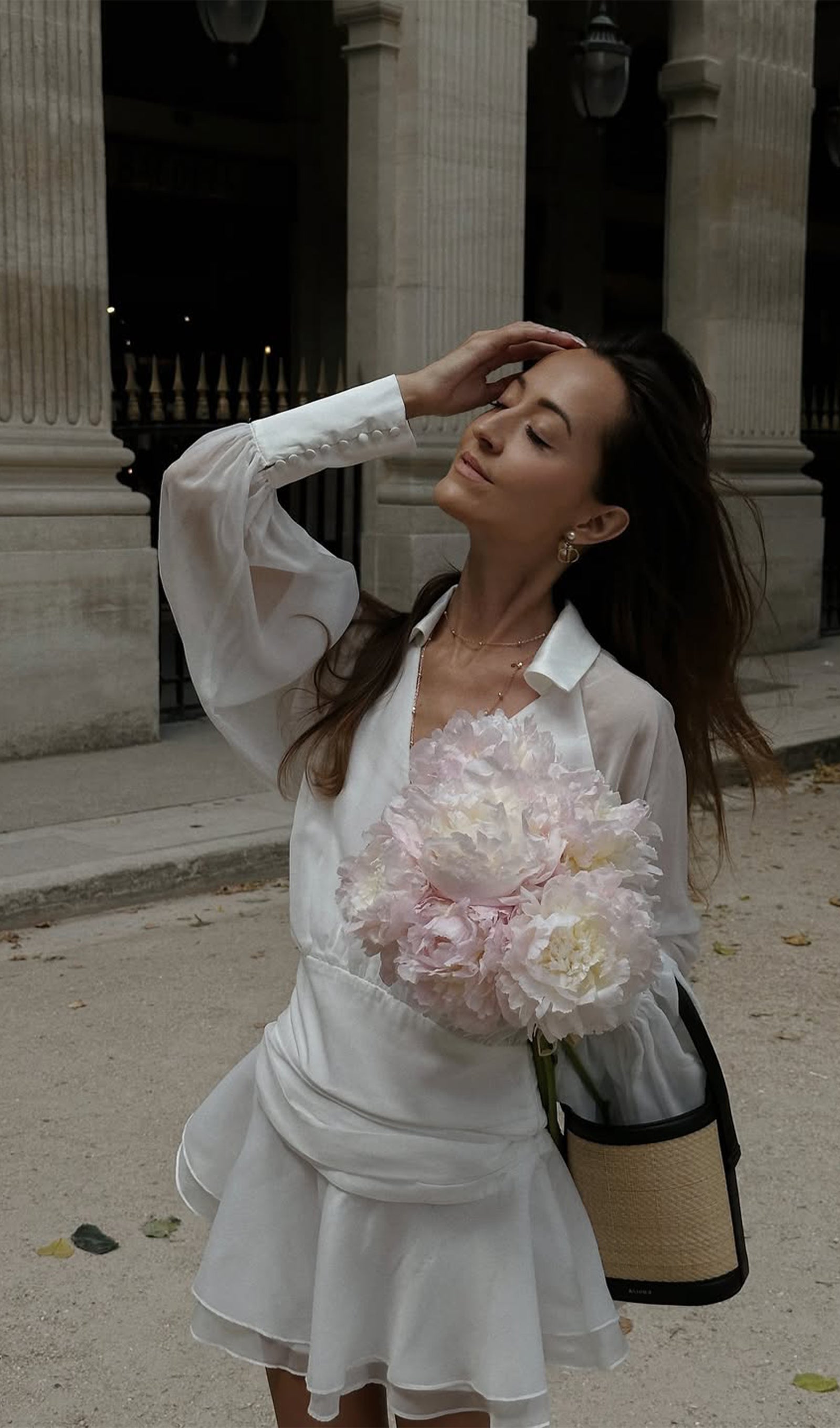 Solid Lantern Sleeve Mini Dress In White