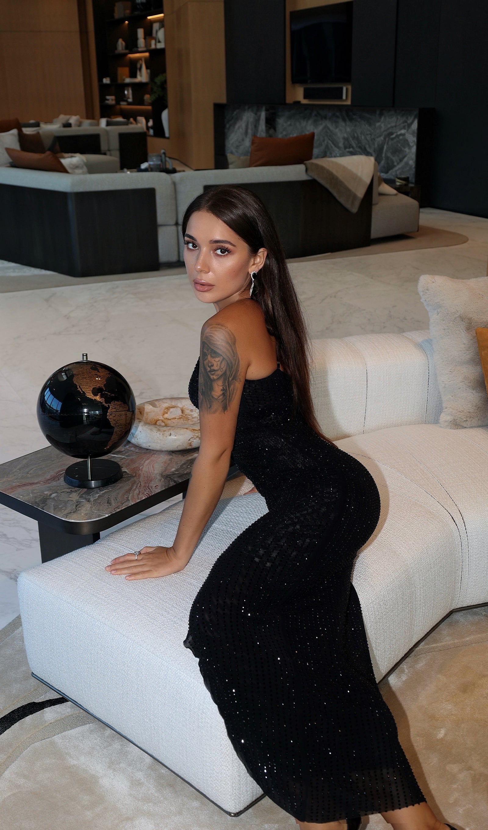 Diamante Ruched Midi Dress In Black