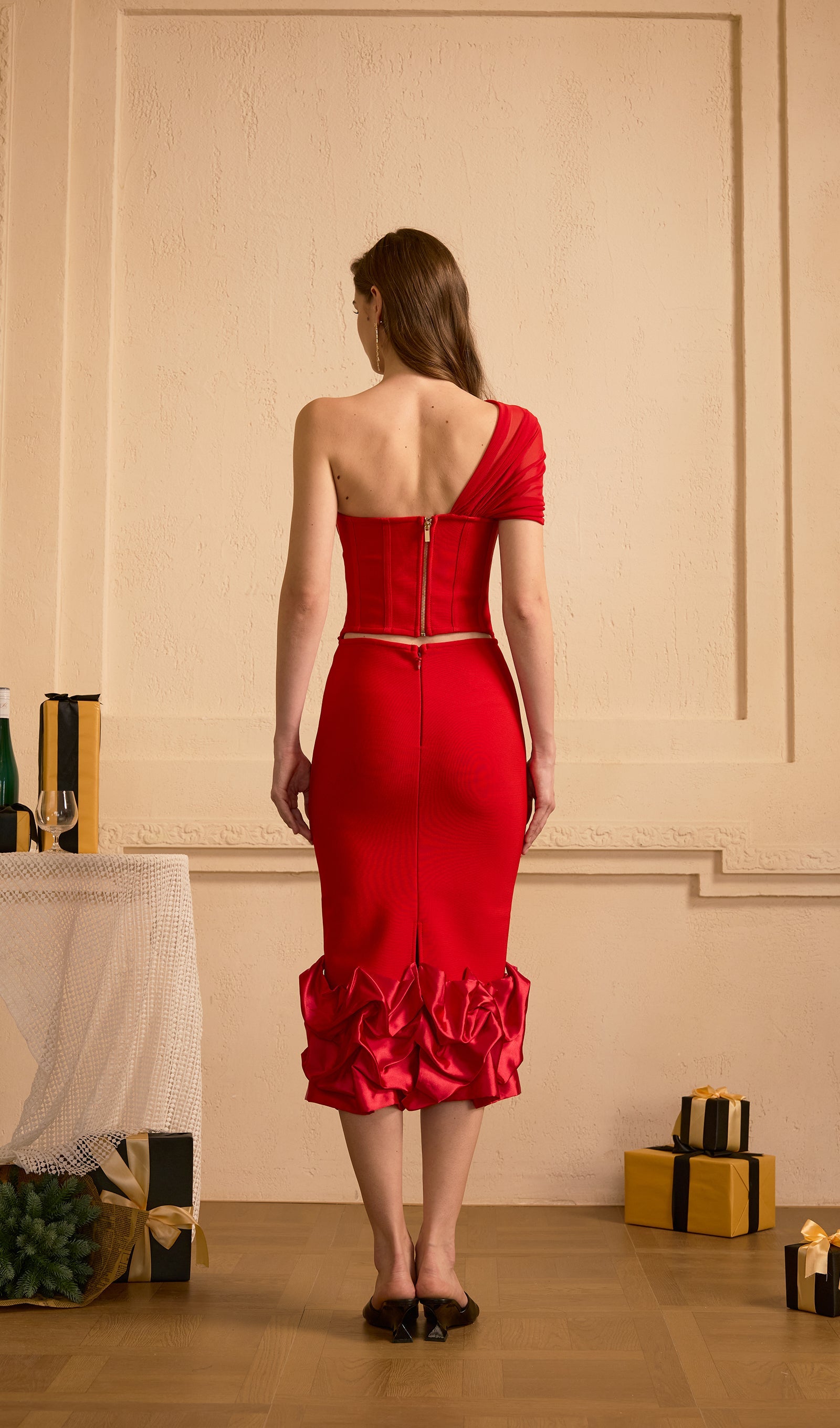 Off Shoulder Fishbone Top & Hip Skirt Set