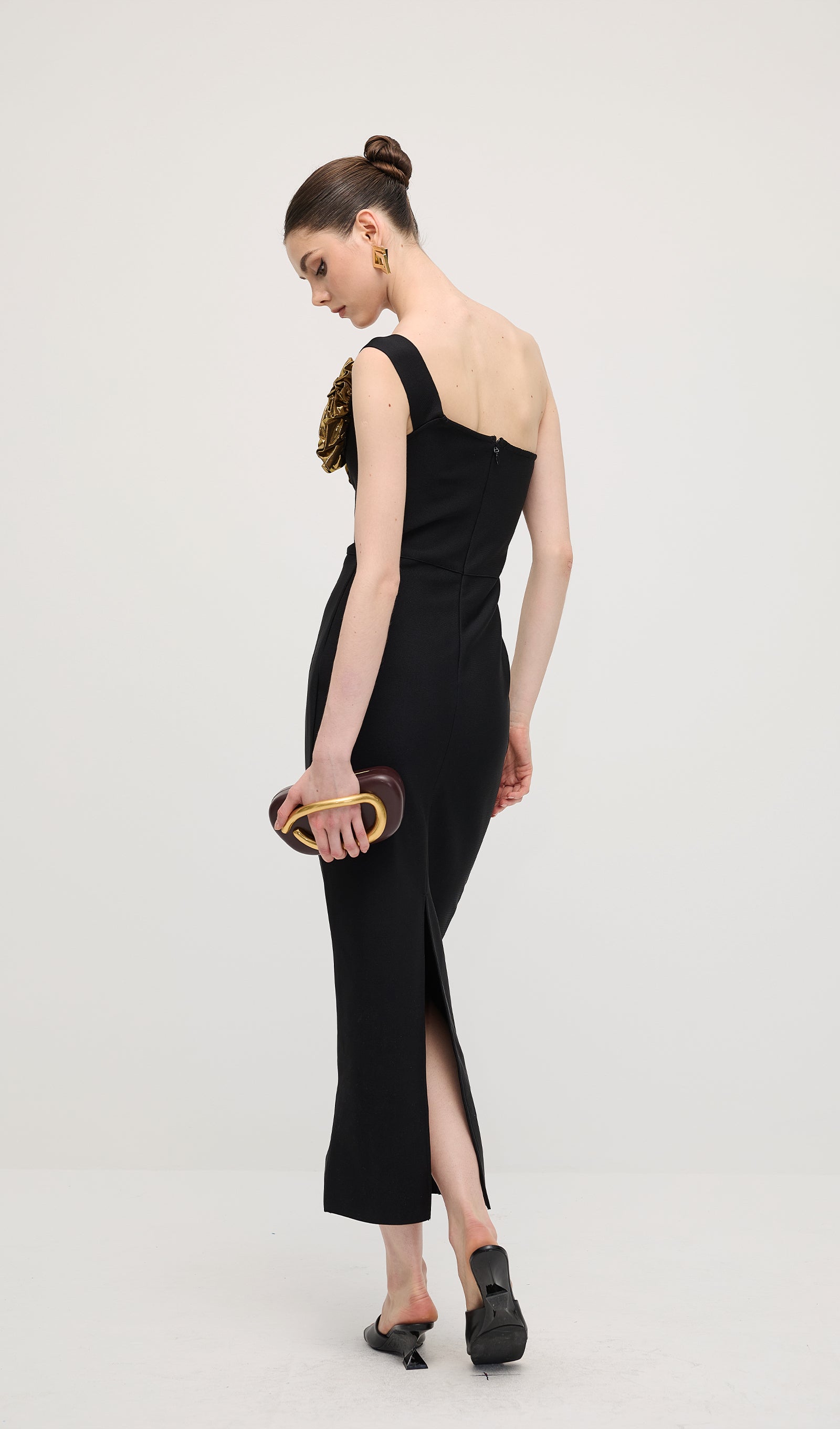 One Shoulder Rose Bodycon Maxi Dress