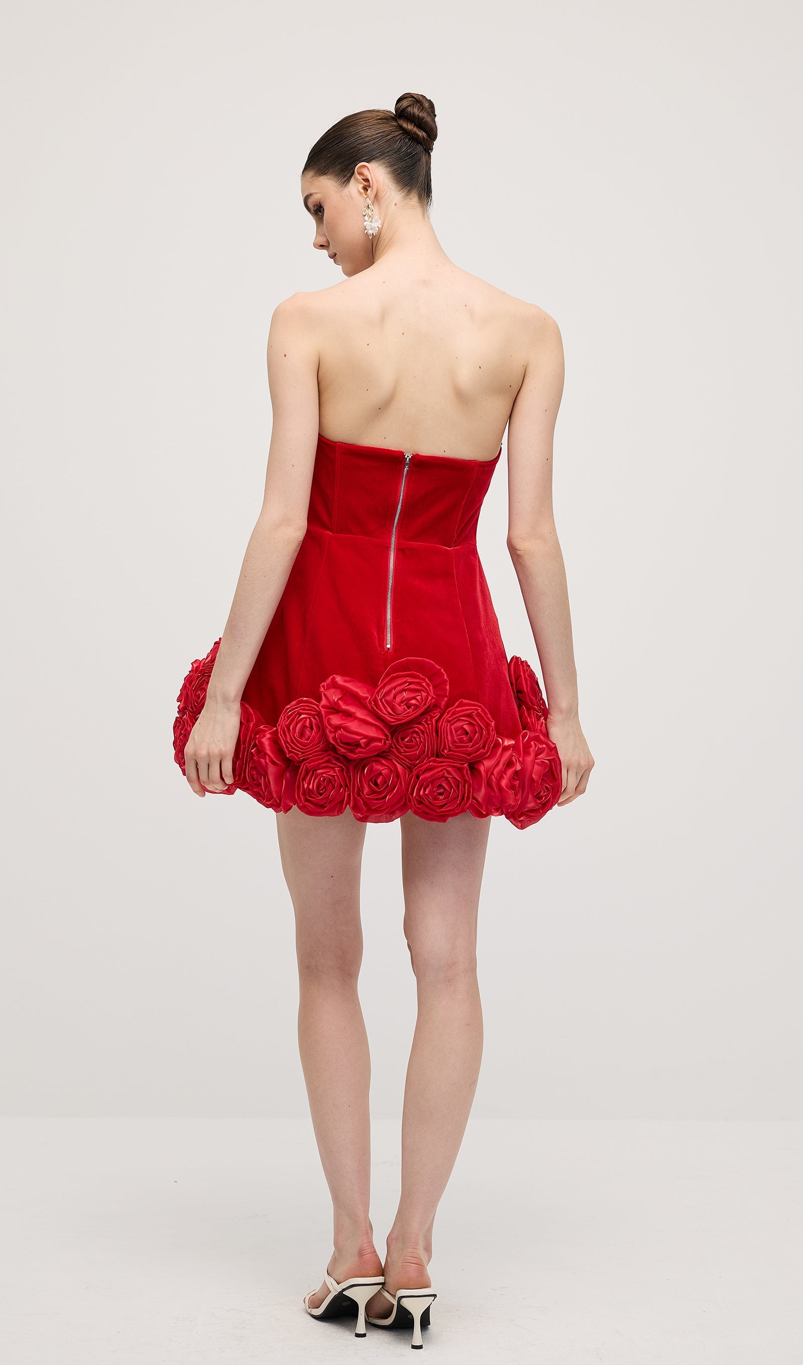 Off Shoulder Flower Mini Dress In Red