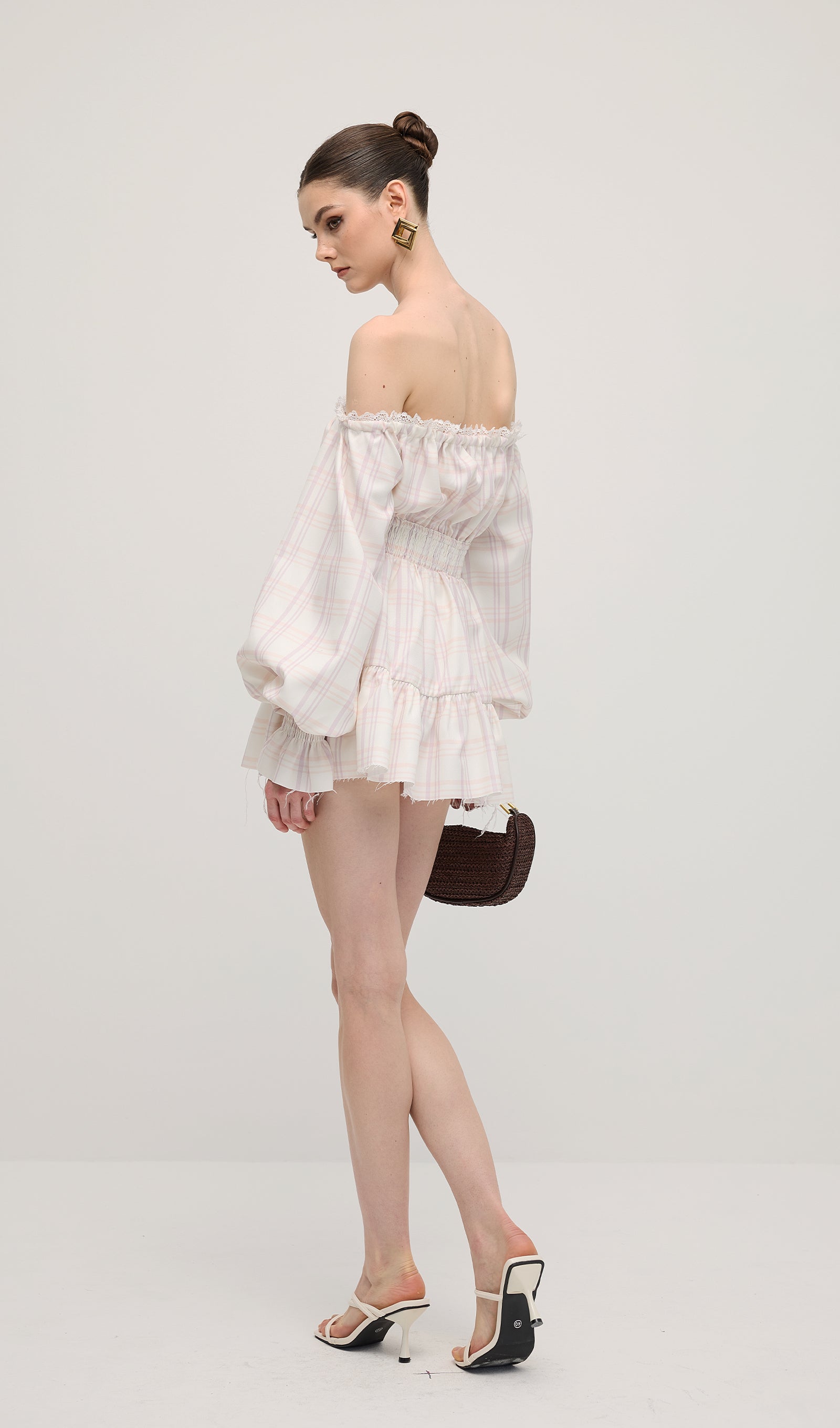 Lace Up Mini Dress Two Piece Set In Grid