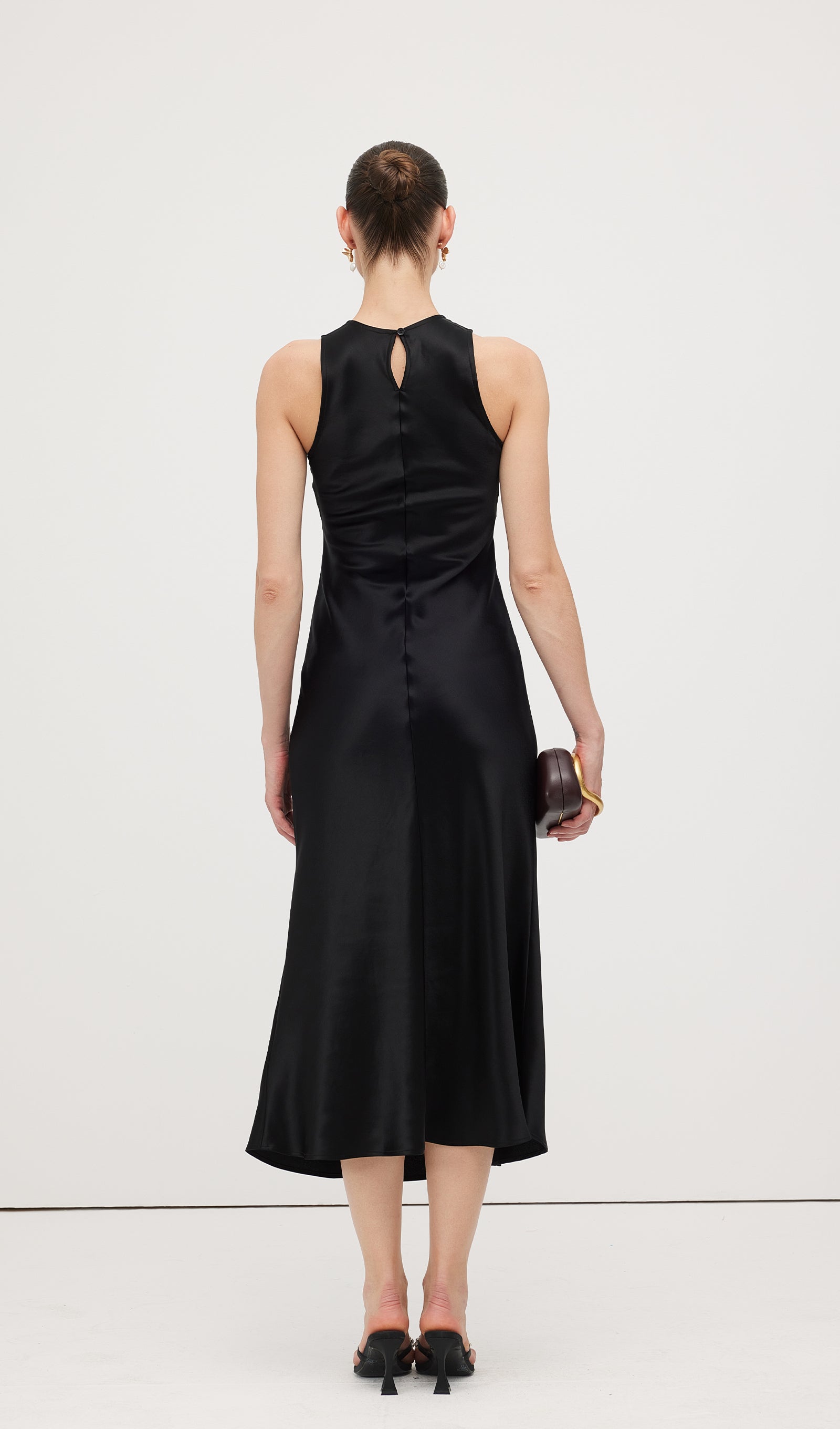 Satin Woven Column Midi Dress