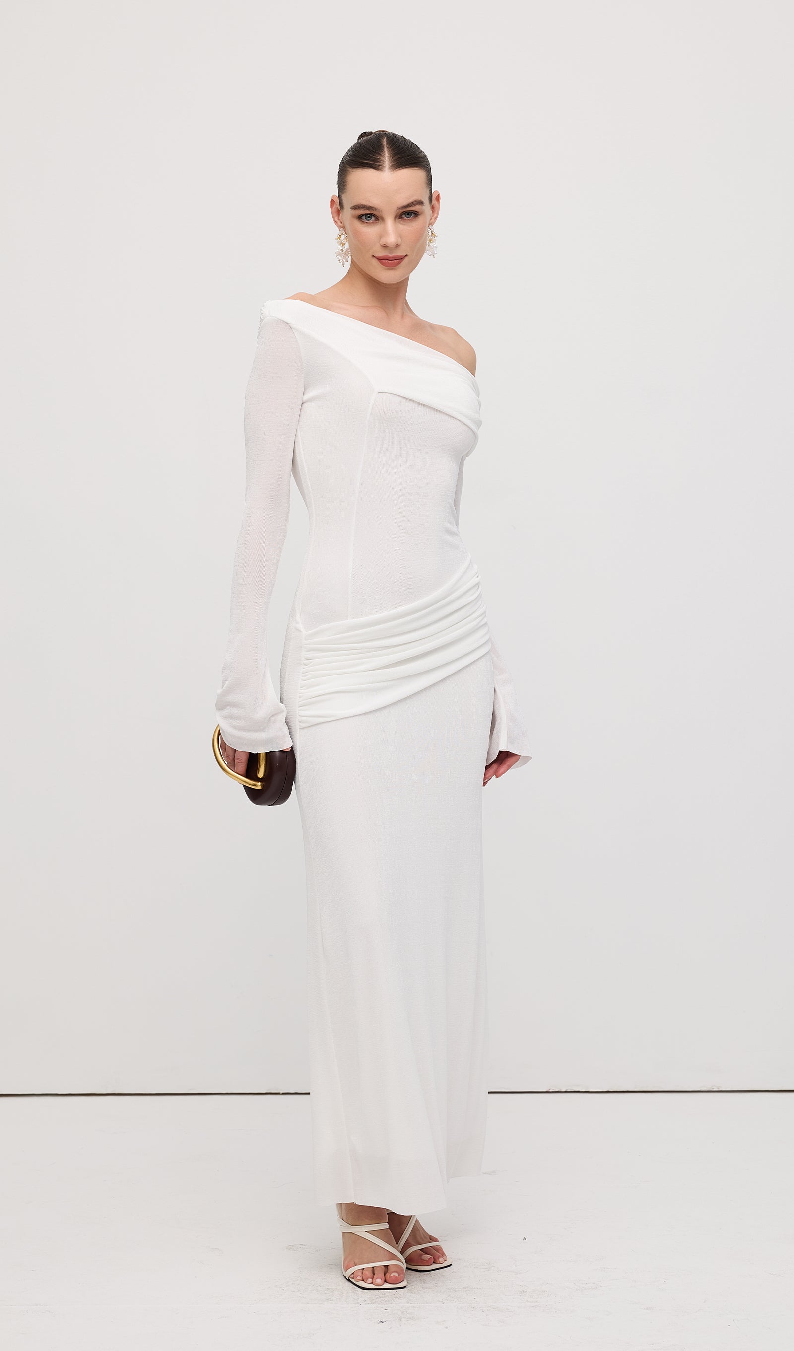 Single Jersey Knit  Draped Maxi Dress White