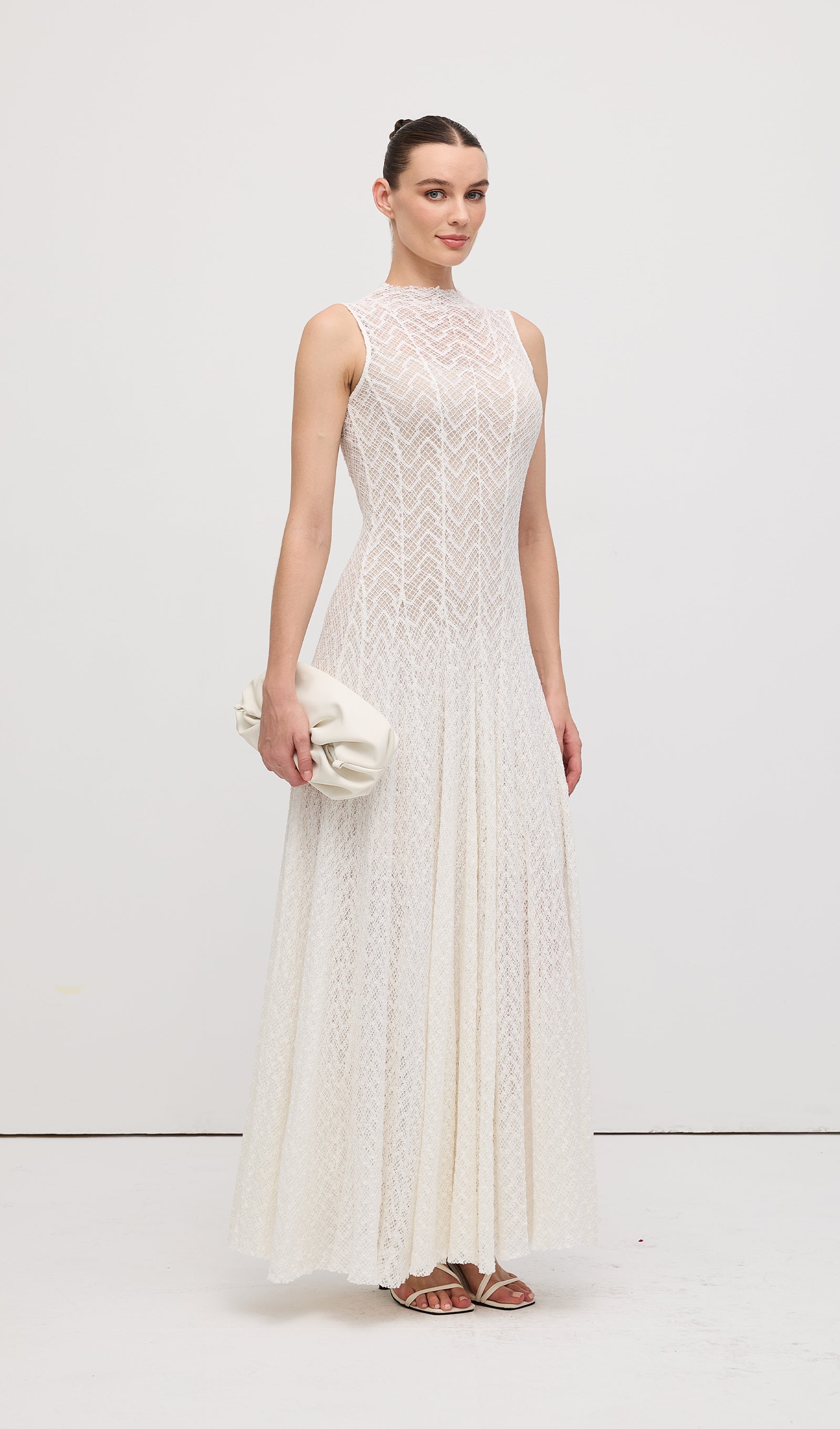 Solid Pointelle Sleeveless Maxi Dress