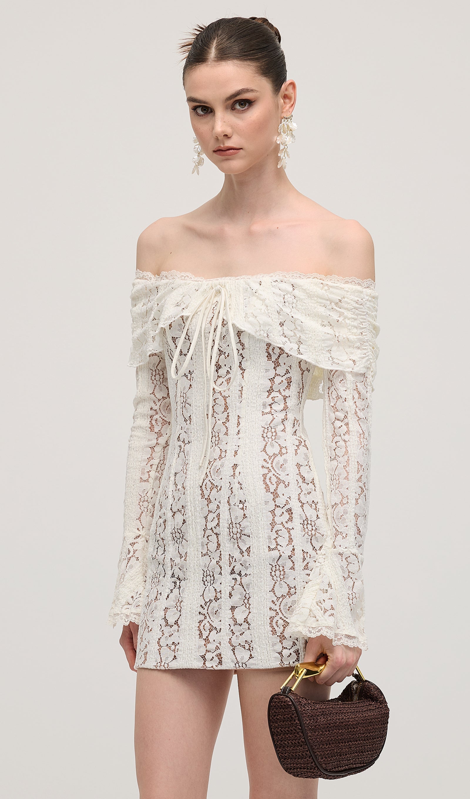 Vintage Floral Lace Off Shoulder Mini Dress