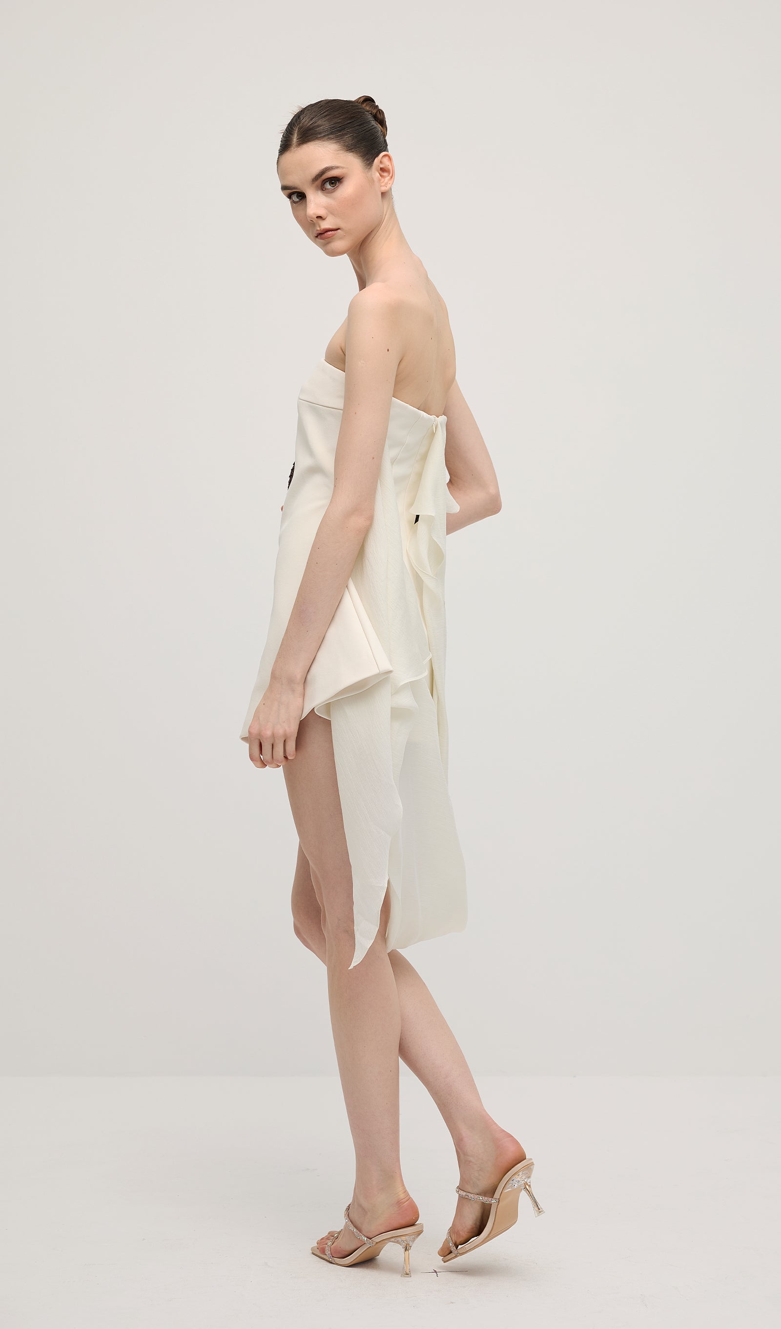 Off Shoulder Ribbon Mini Dress In White