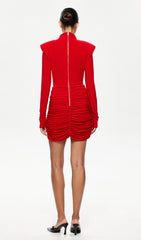 Jersey Cutout Draped Mini Dress In Red