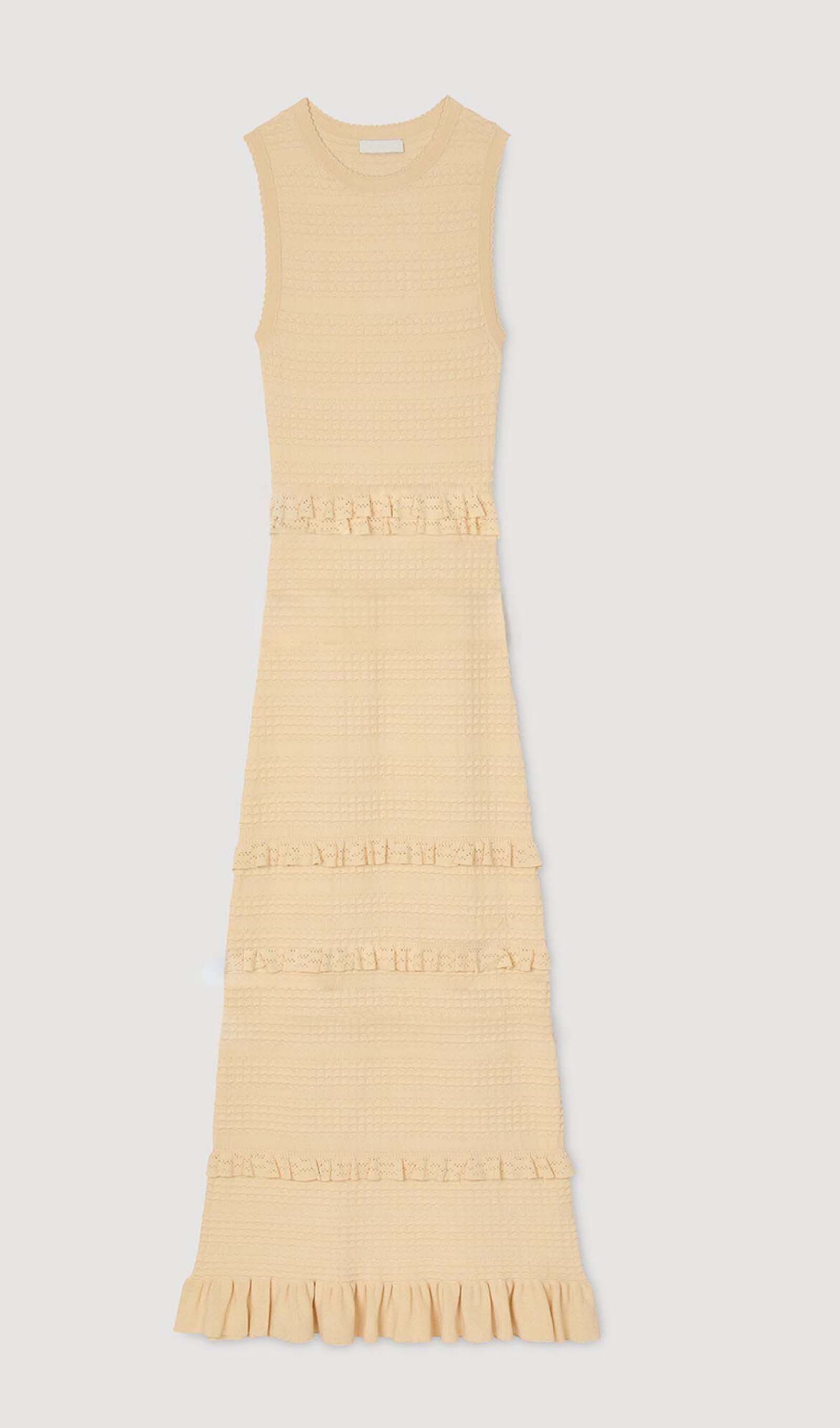 Solid Ruffled Knit Maxi Dress