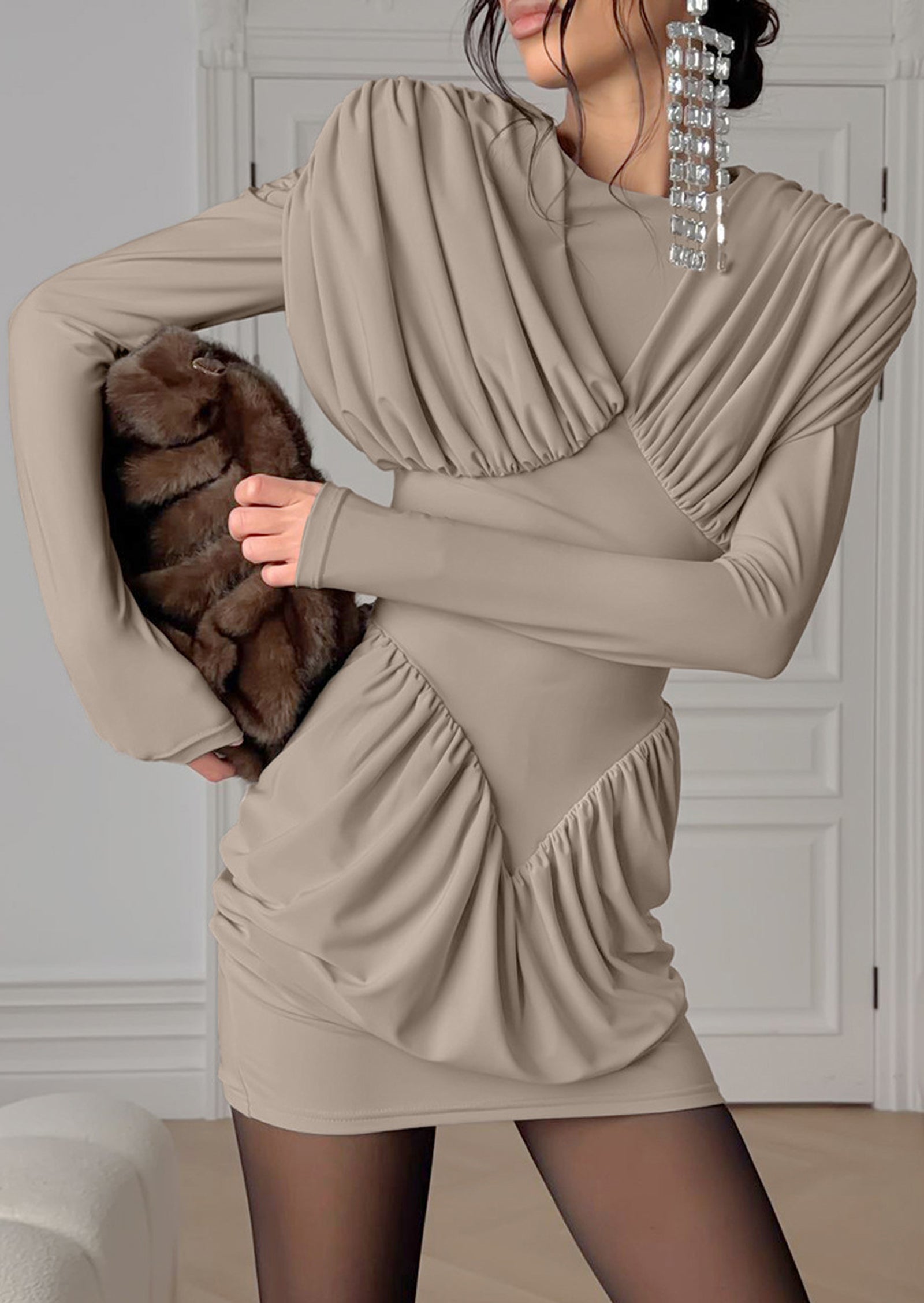 Ruched Long Sleeve Mini Dress