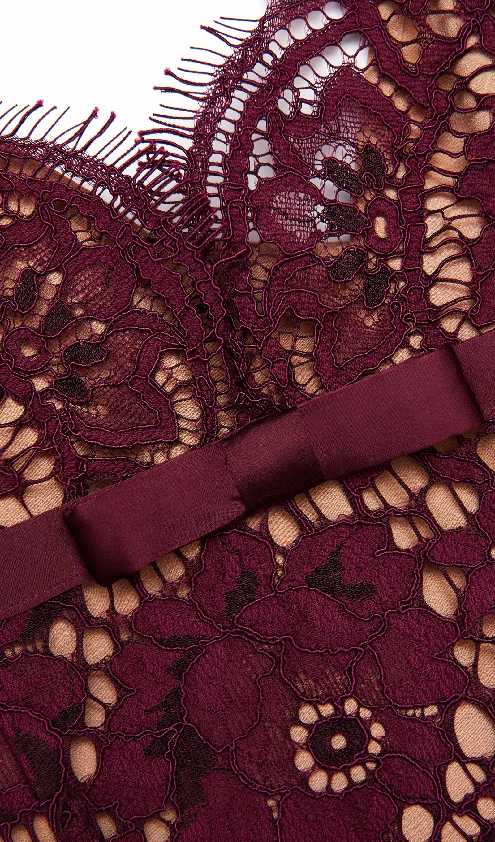 Burgundy Floral Lace Midi Dress