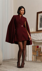 Mini Dress With Flared Sleeves In Claret