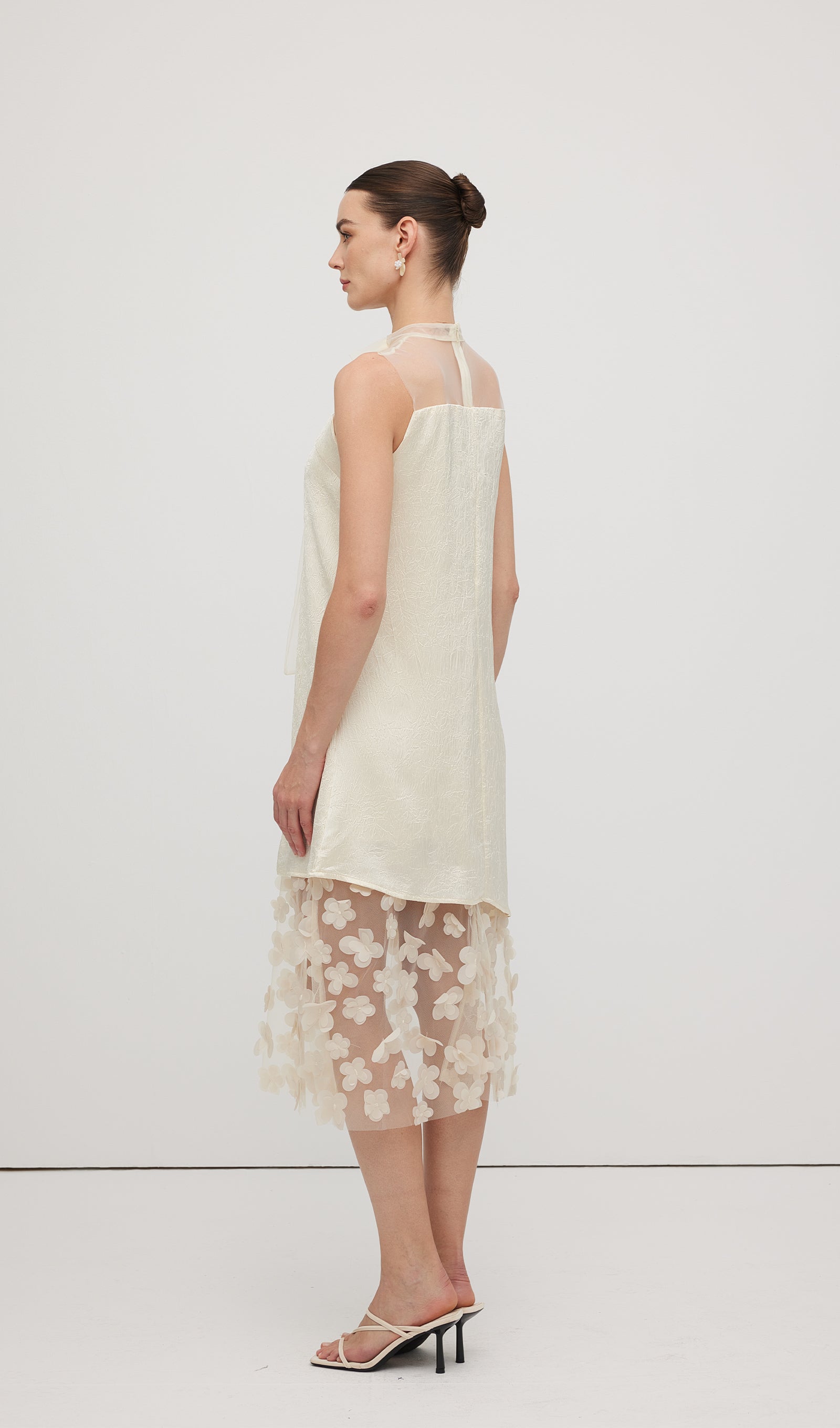 Solid Mesh Stitching Sleeveless Midi Dress