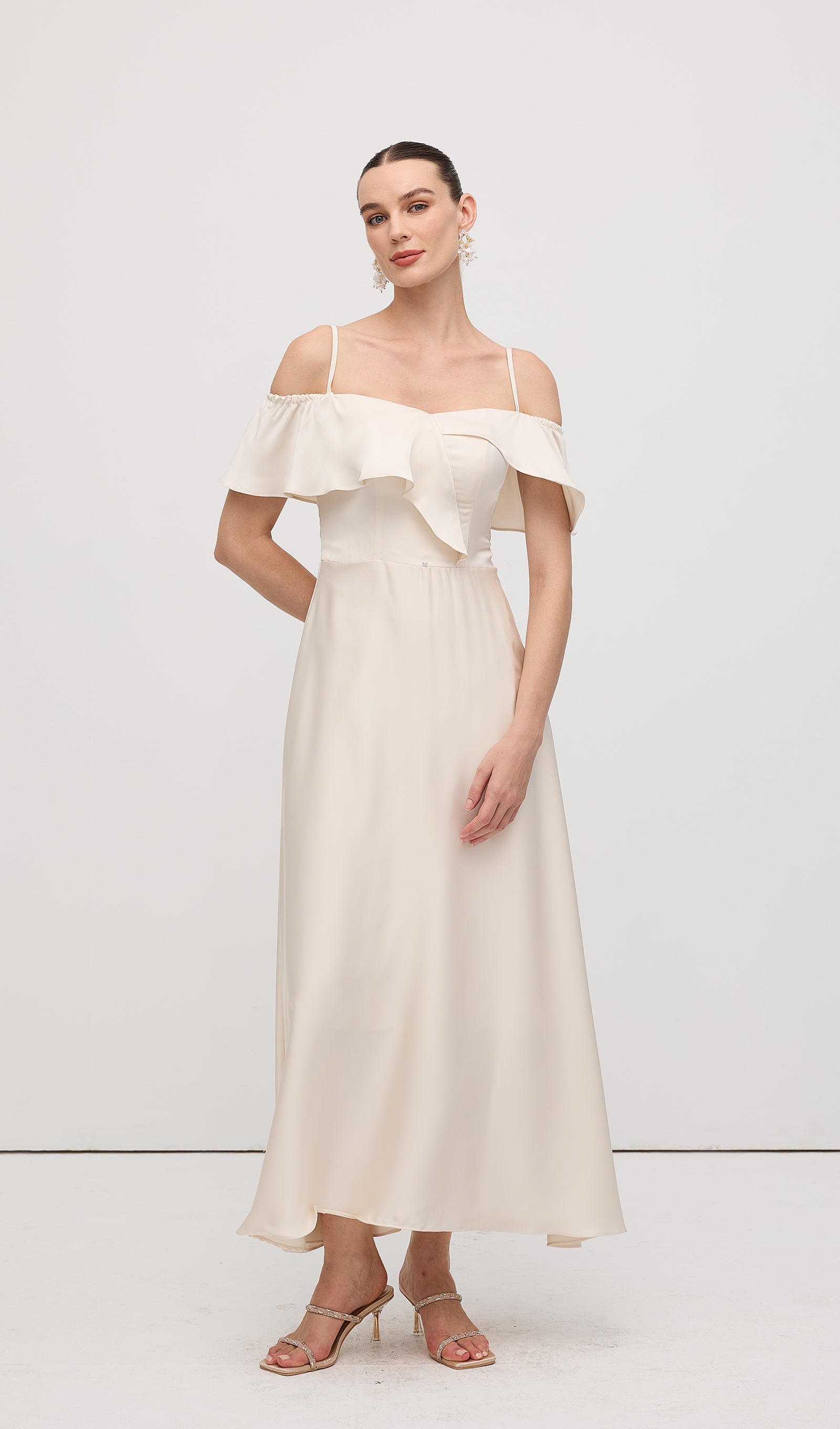 Ruffle Satin Midi Dress