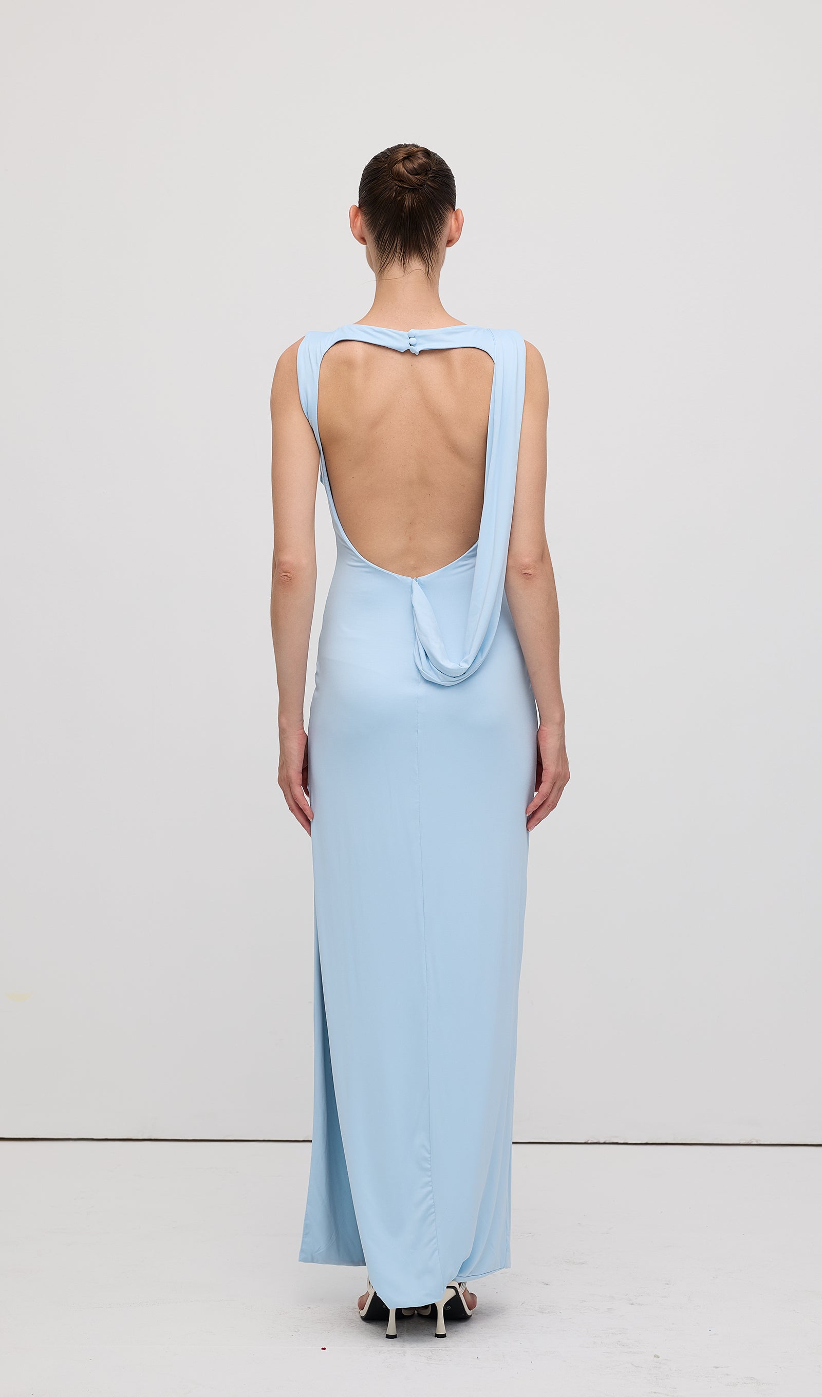 Slinky Drape Maxi Dress Baby Blue