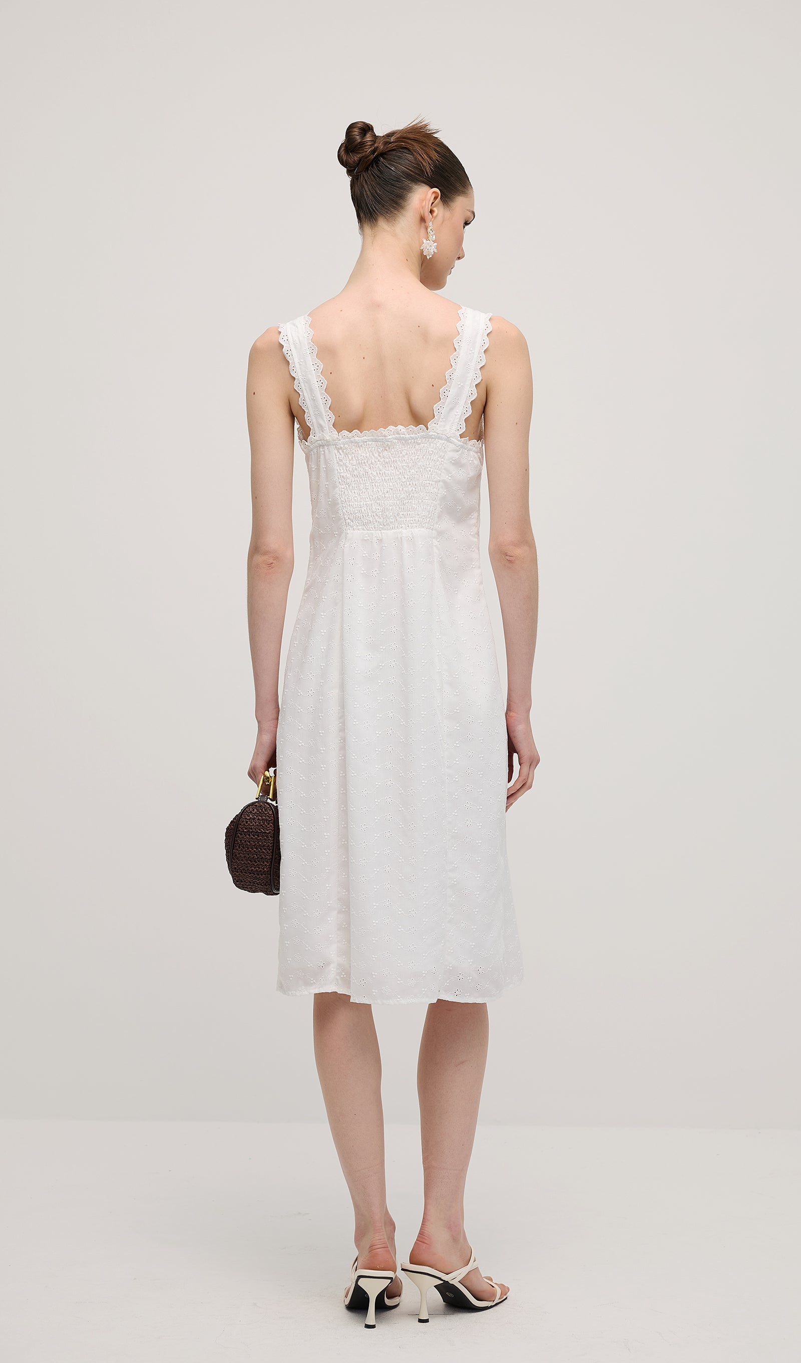 Solid Eyelet Sleeveless Midi Dress
