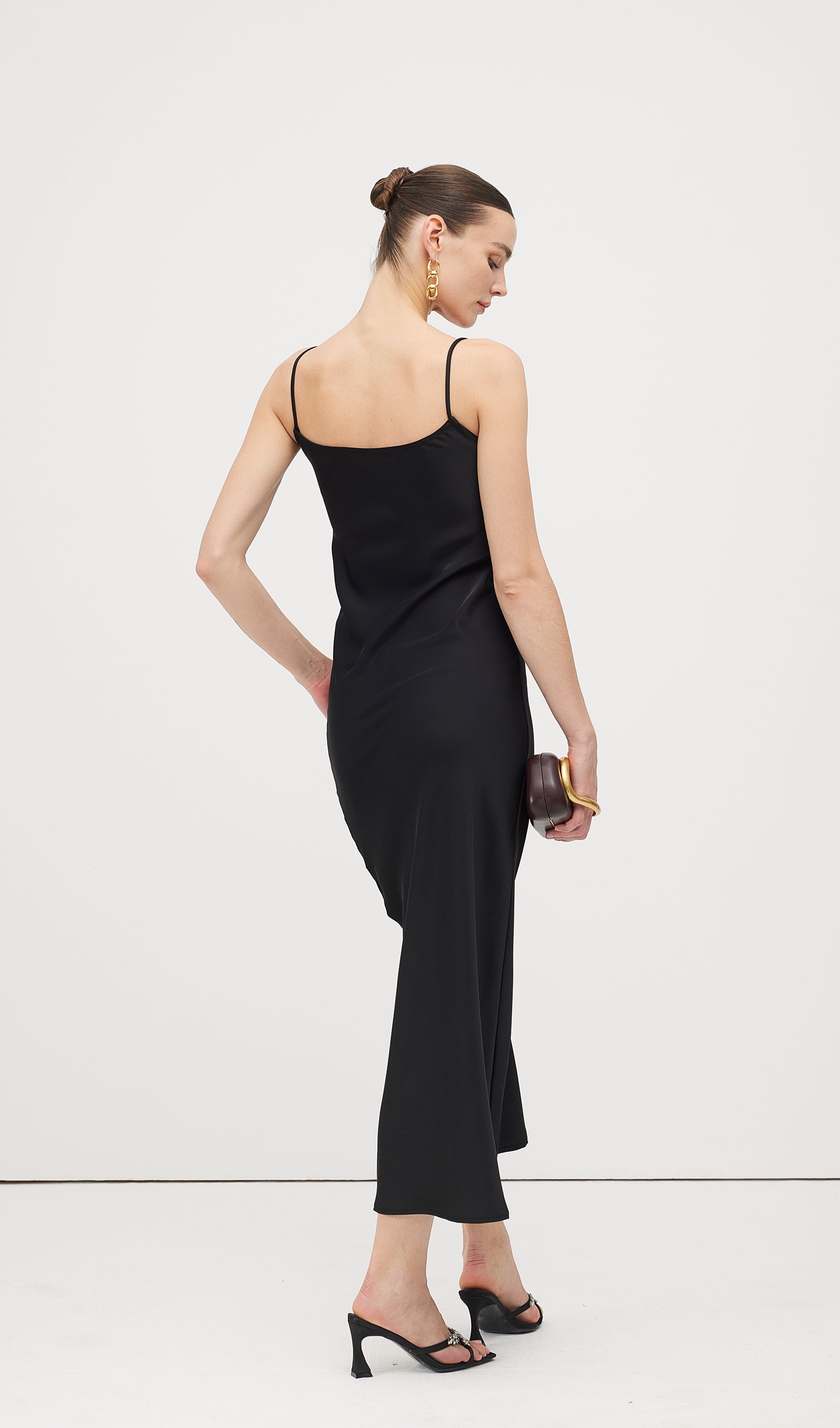 Swing Neck Satin Slip Midi Dress