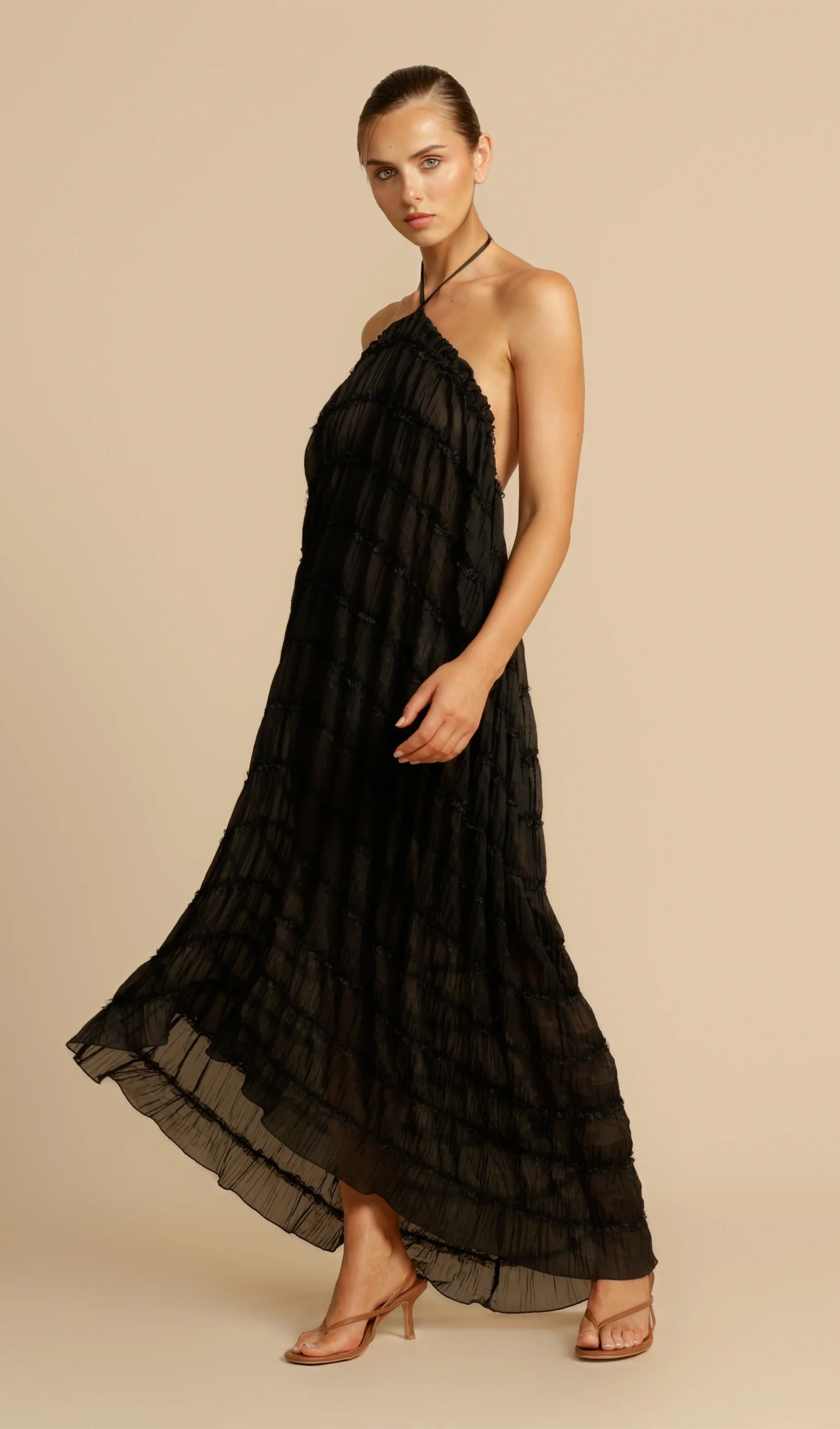 Halter Top & Ruched Detail Maxi Skirt Sets