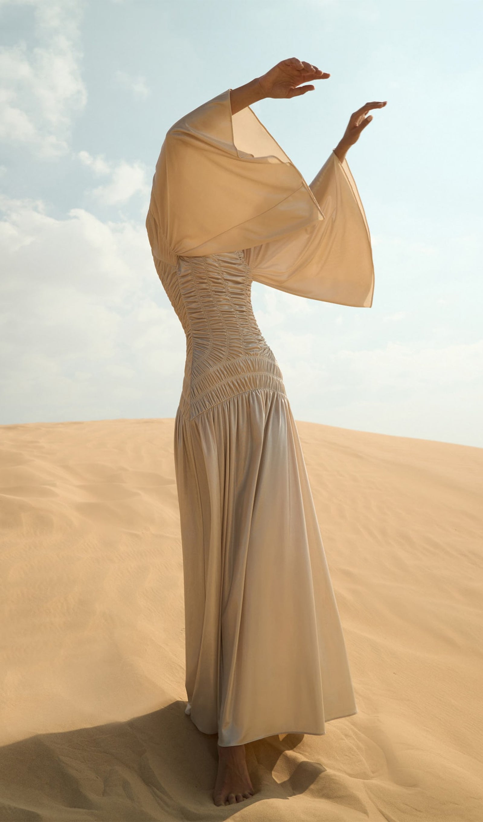 Metallic Elasticated Gathers Maxi Dress