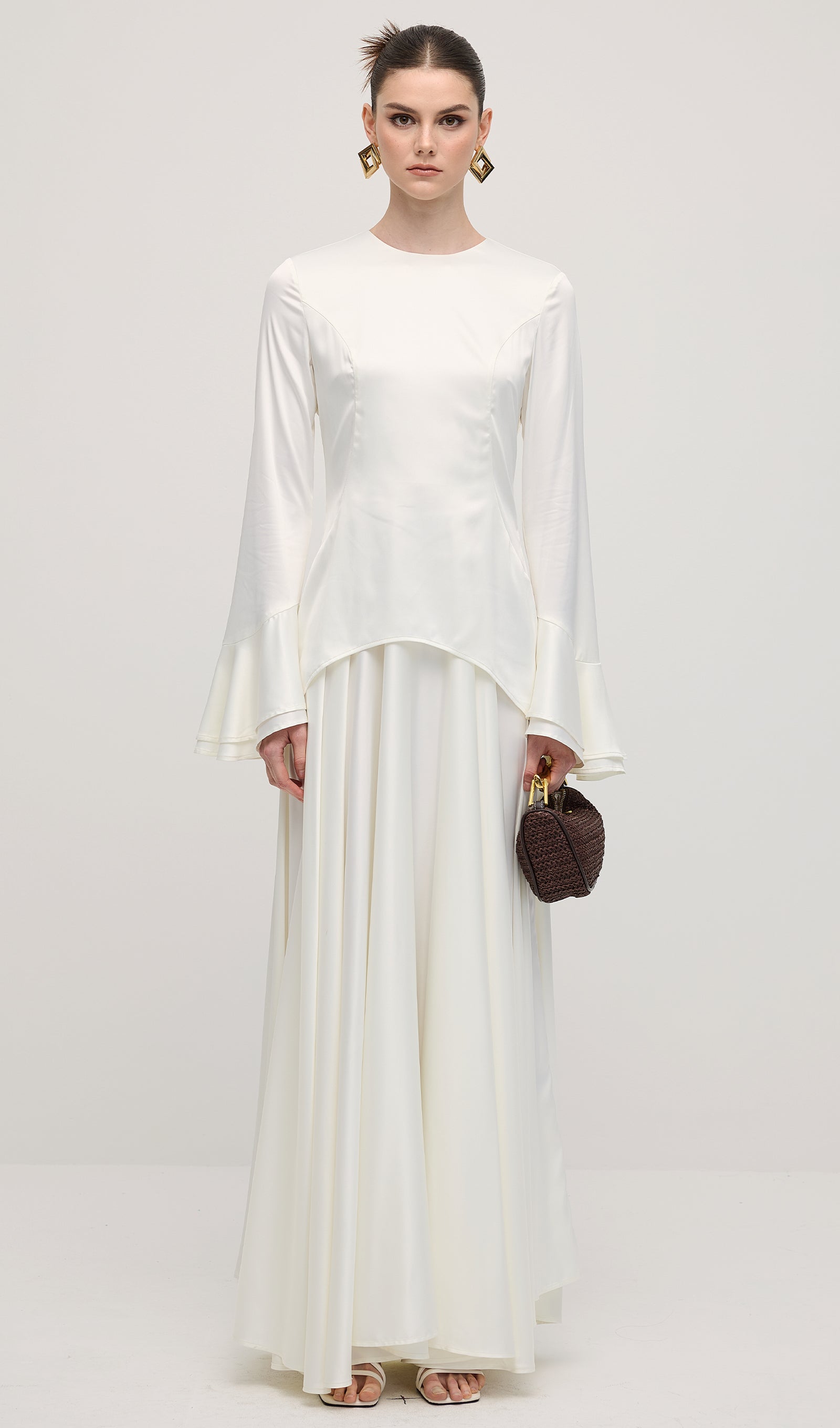 Asymmetrical Draped Bodice Ruffle Maxi Dress