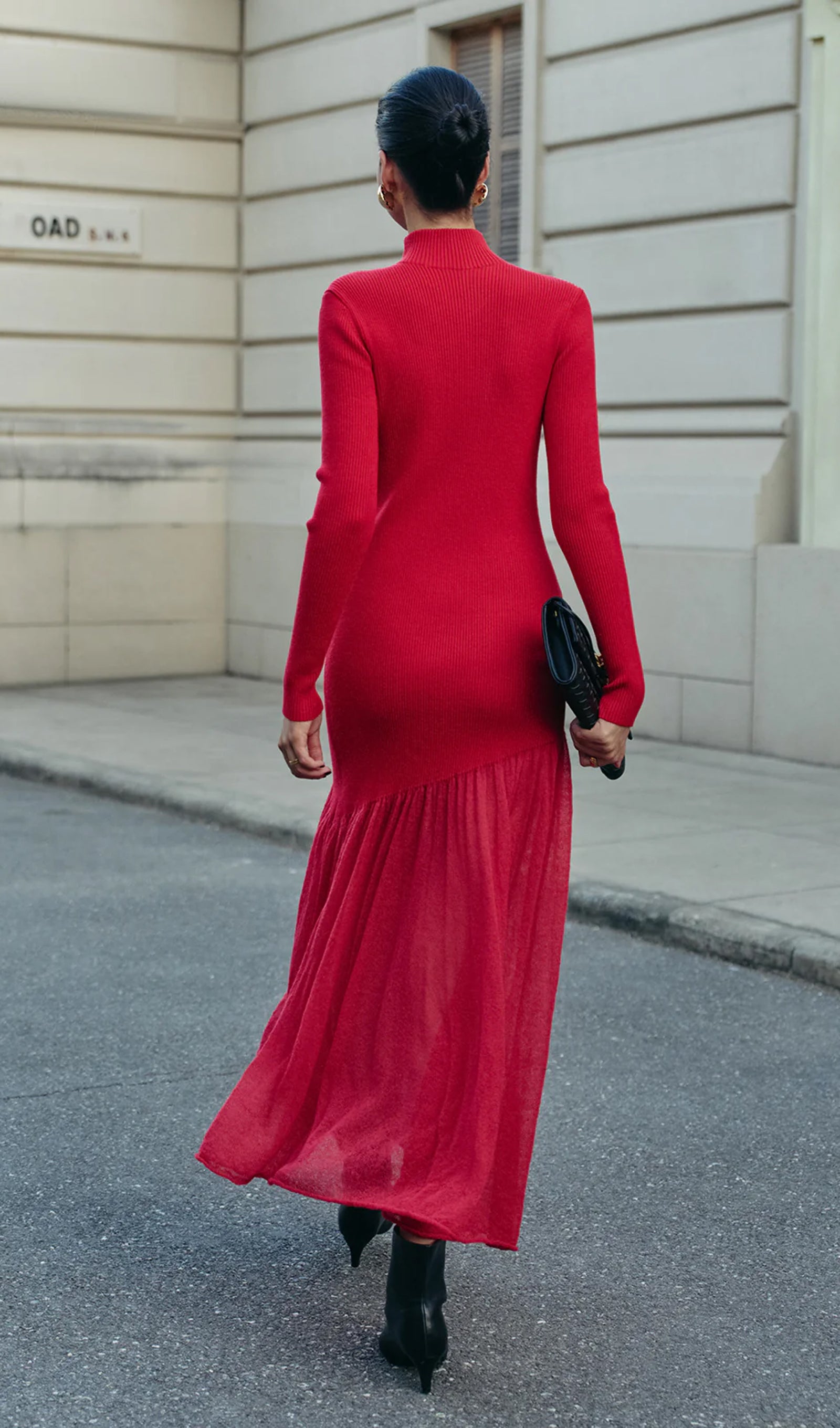 Mock Neck Pleated Panel Sweater Dress